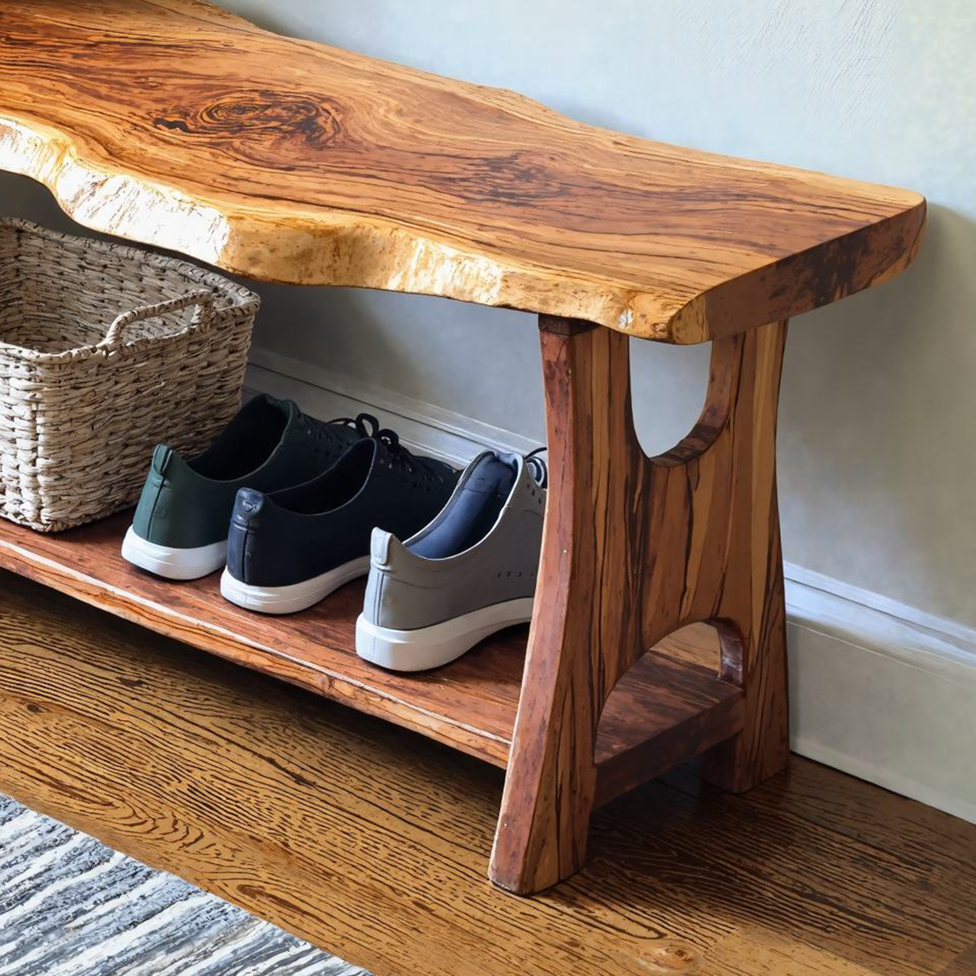 Handmade Solid Wood Bench Shoe Rack SINLSB019