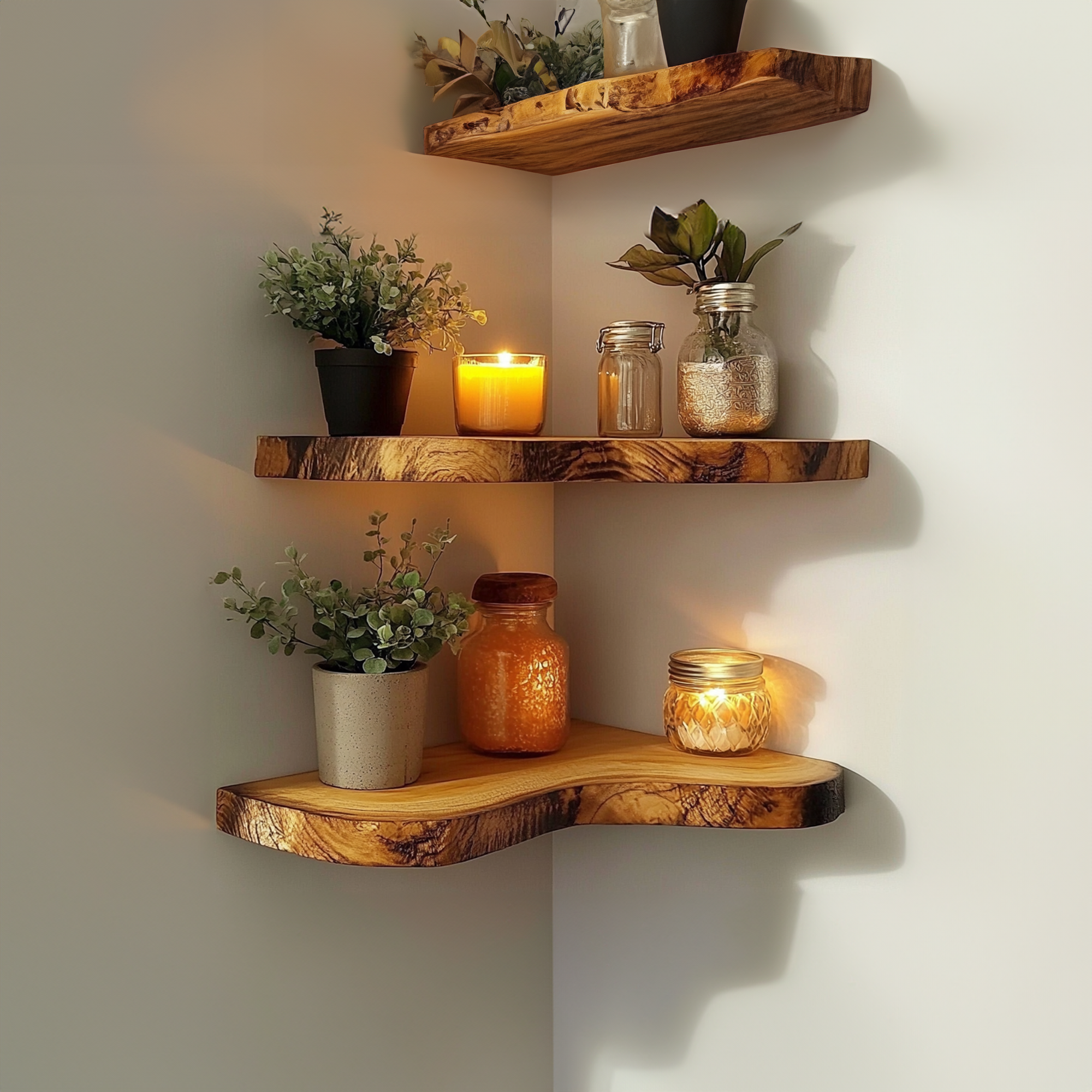 Rustic Live Edge Corner Floating Shelf SINLCN009