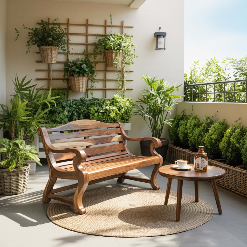 Elegant Curved Wood Garden Bench With Sculpted Arms For Entryway SITHTTCHR032