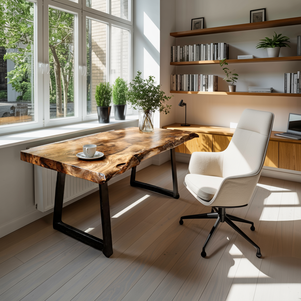 Modern Live Edge Wooden Desk With Metal Legs For Home Office Or Studio SITHTTDE033