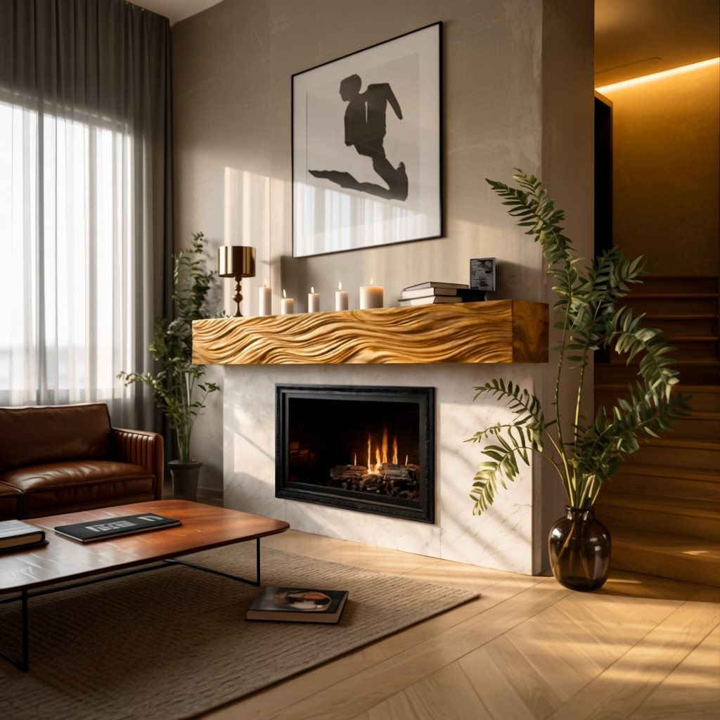 Rustic Wooden Floating Fireplace Shelf For Living Decor RTTHTTFS019