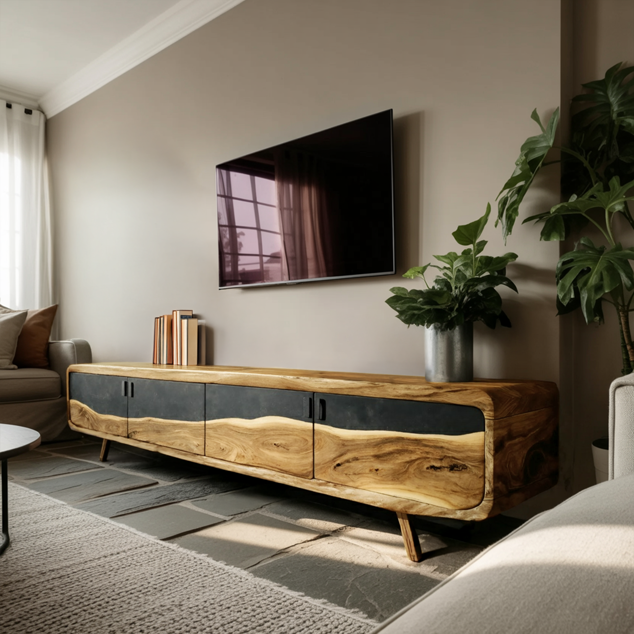 Handcrafted Live Edge TV Console For Home Style SILDTTNTVC100