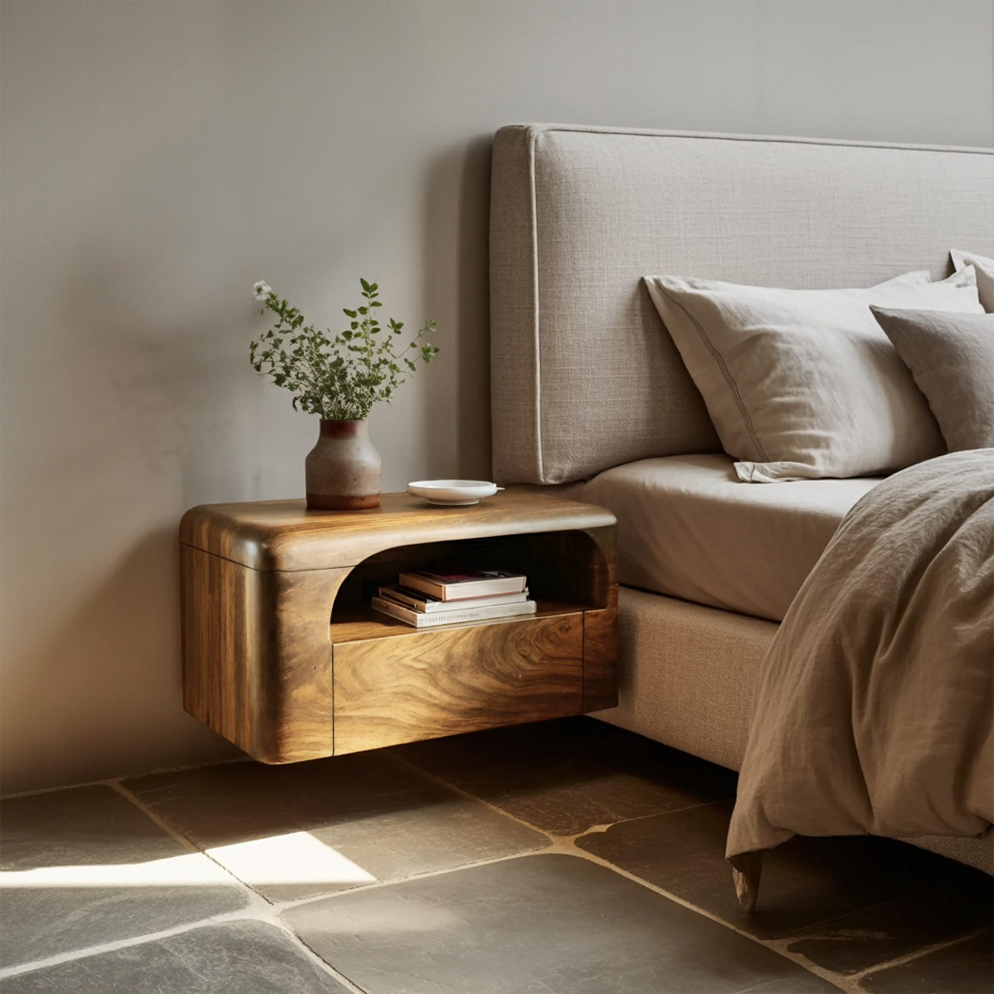Organic Wall Mounted Bedside Table With Drawer For Bedroom RTTHHNNS007
