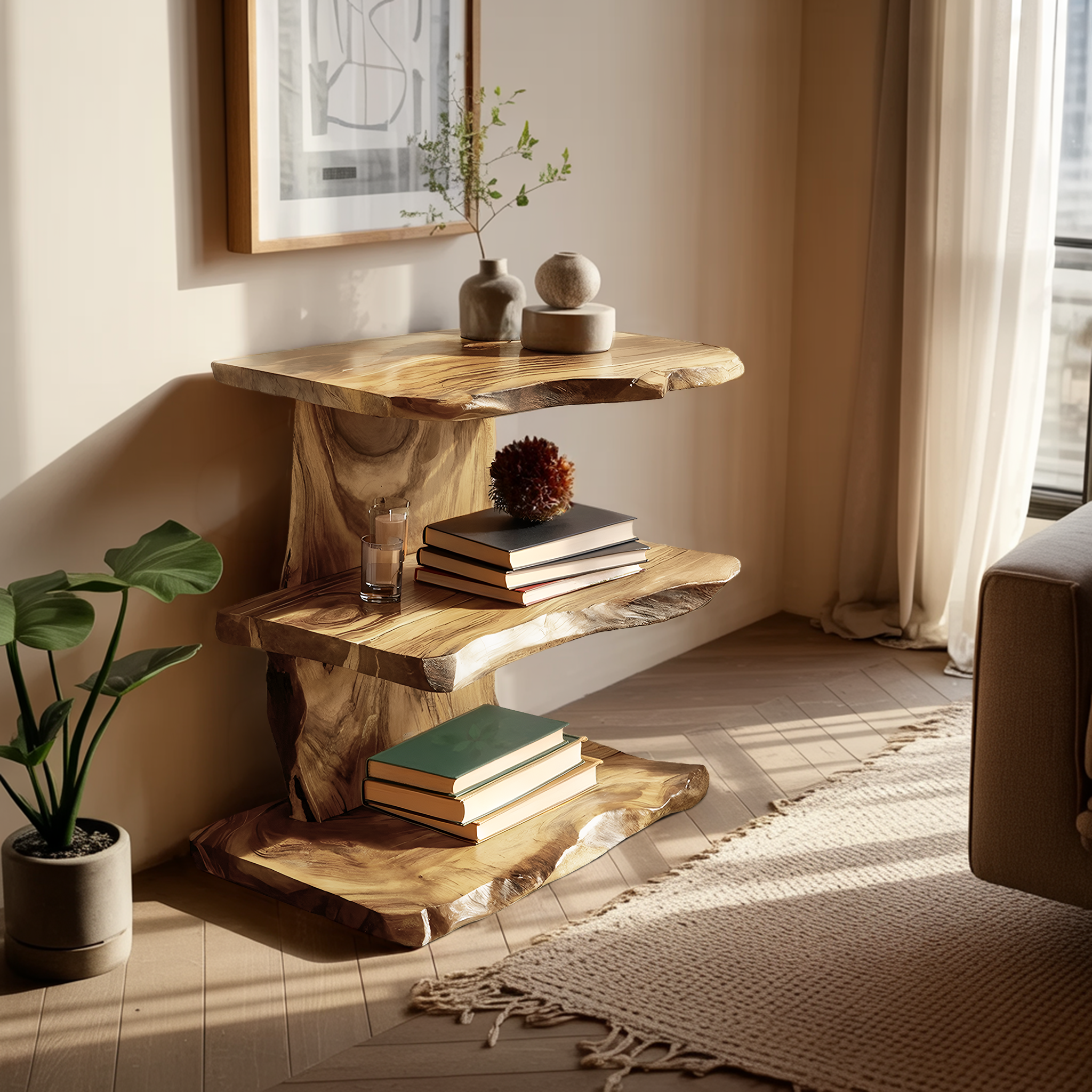 Farmhouse Wooden Live Edge Standing Shelf For Housewarming Gift Decor SILDTTNFGS018