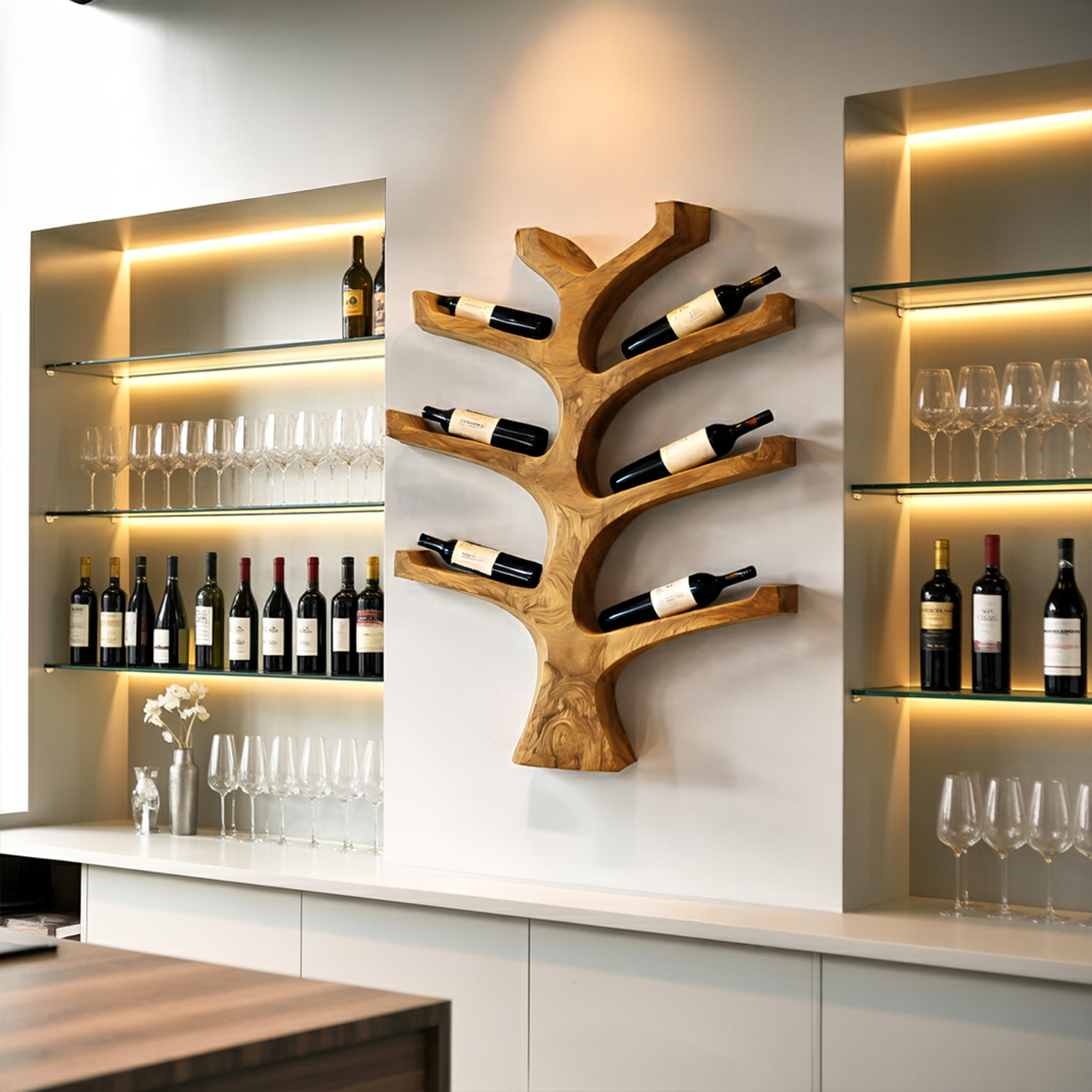 Rustic Wall Mounted Tree Branch Wine Holder For Kitchen RTTHTTWH014