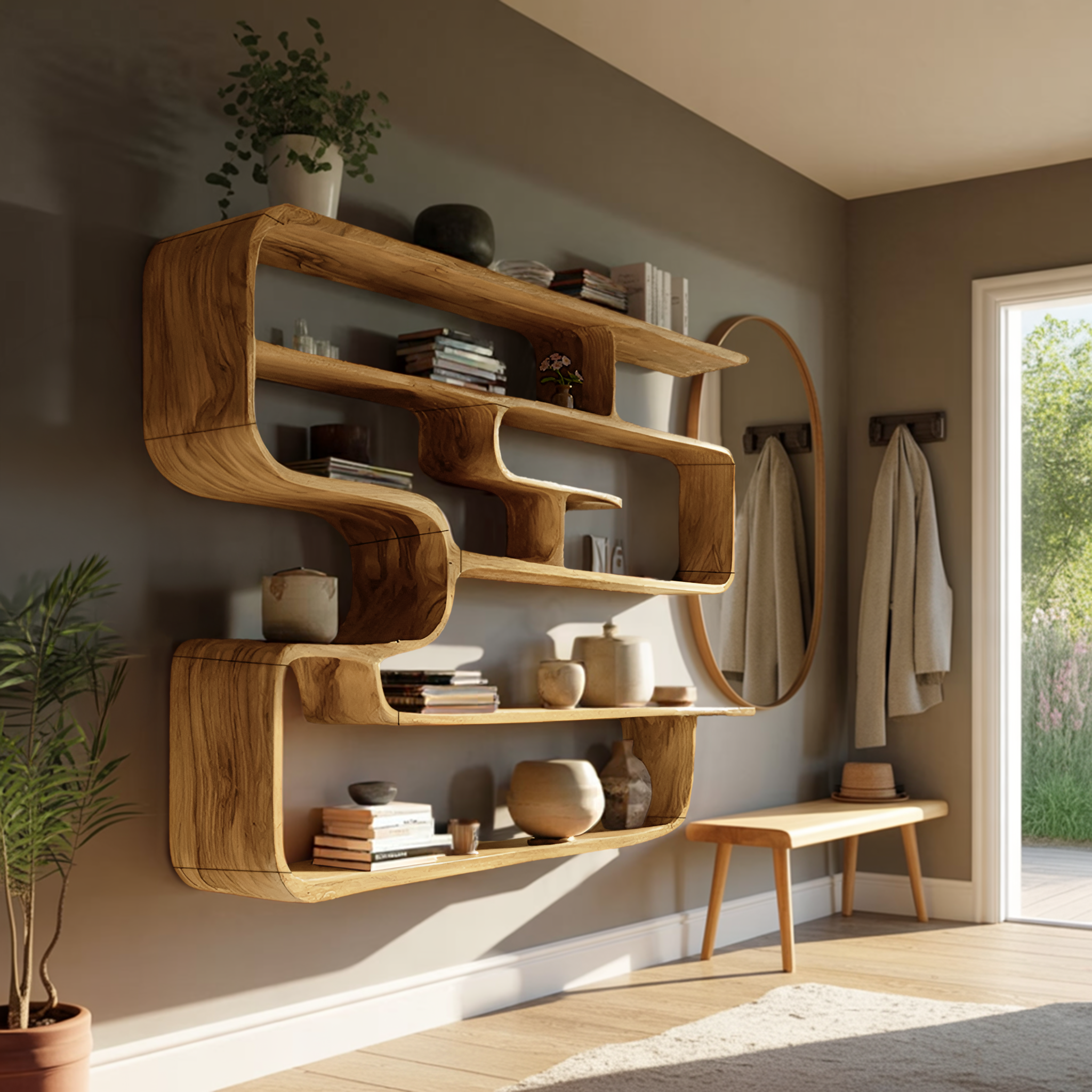 Rustic Live Edge Shelving Unit For Living Room Storage Display SILDTTRWMS029