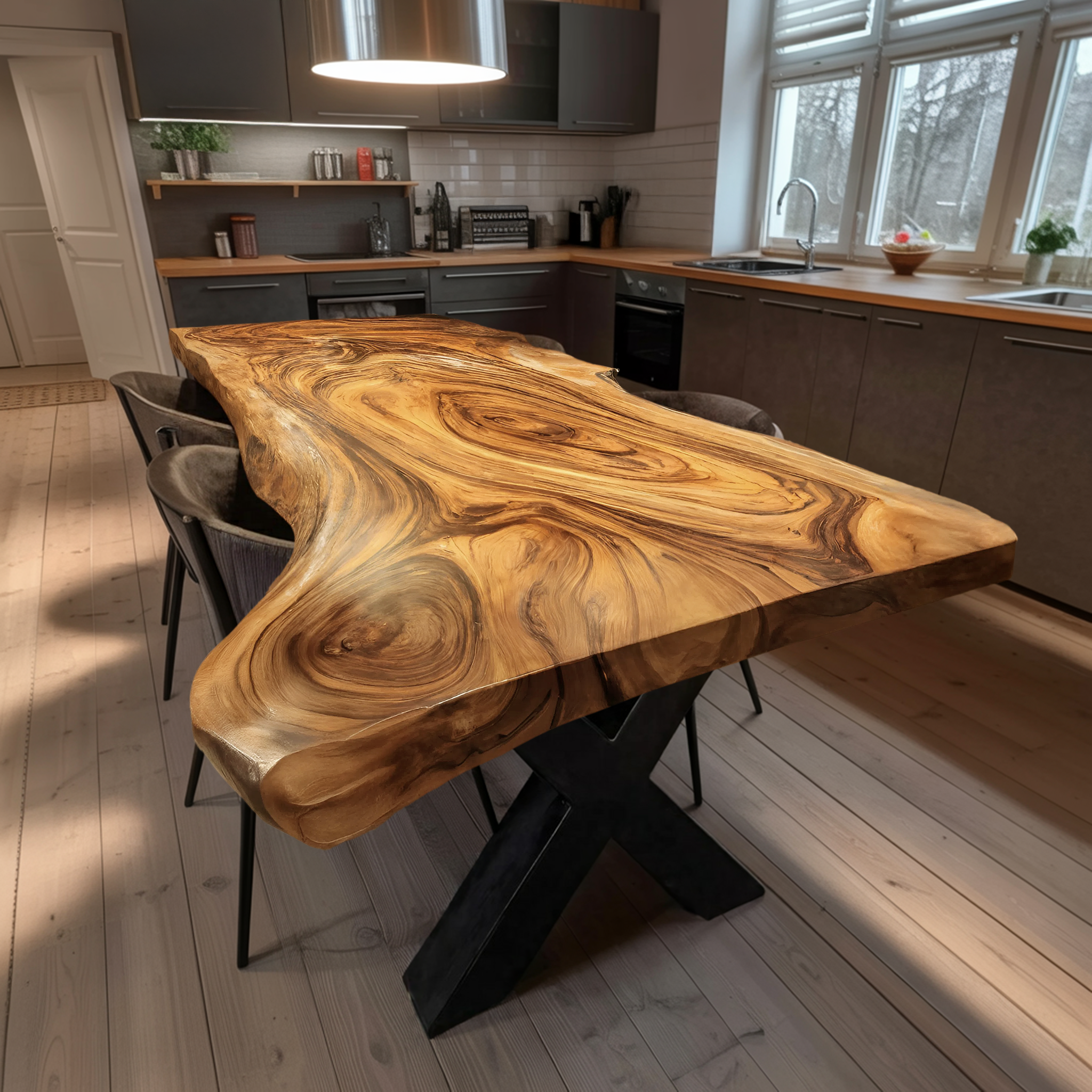 Dining Room Farmhouse Live Edge Dining Table Rustic Wood SILDTTRDN022