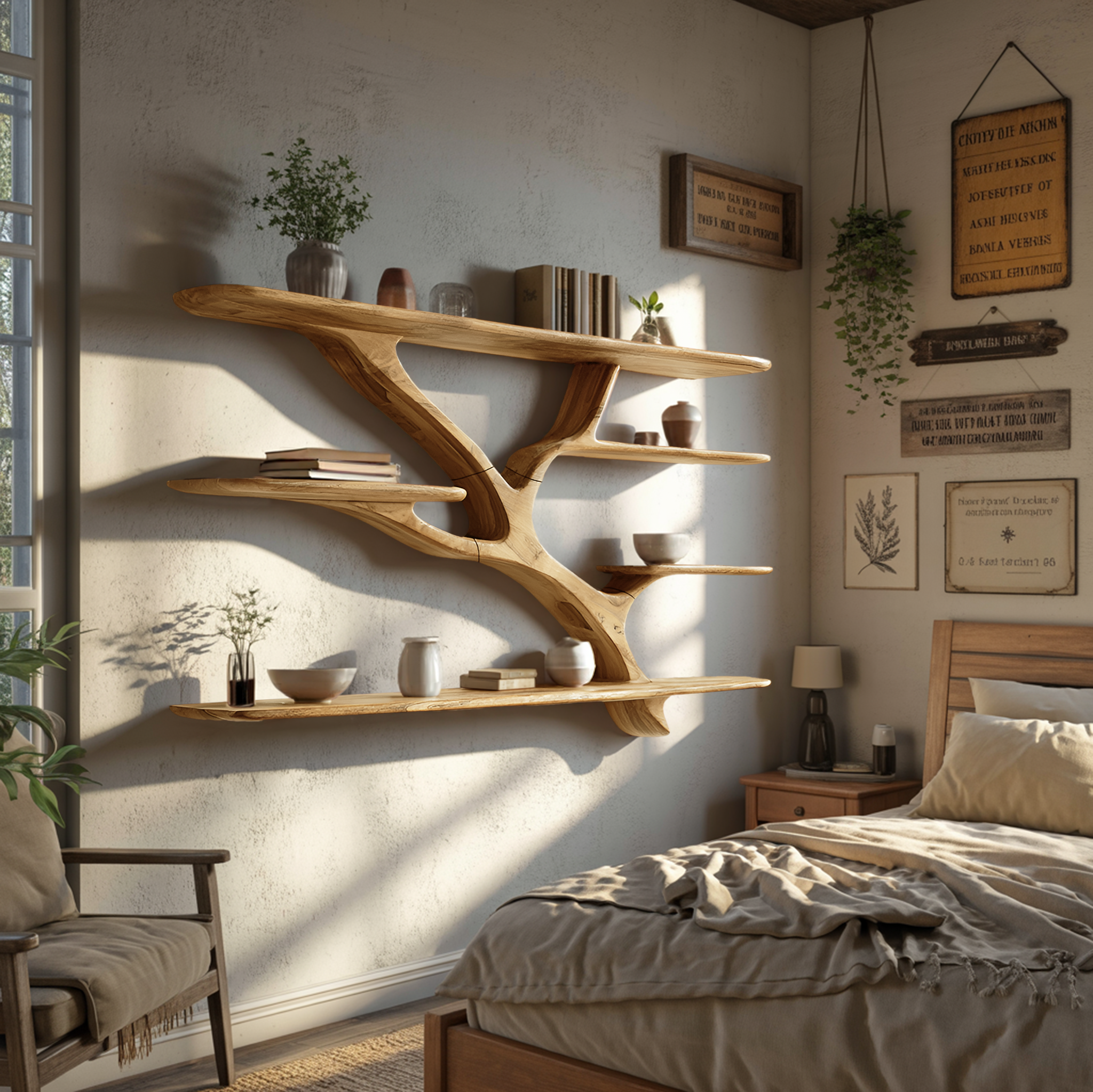 Industrial Floating Wooden Shelving Unit For Bedroom Organizer SILDTTRWMS023