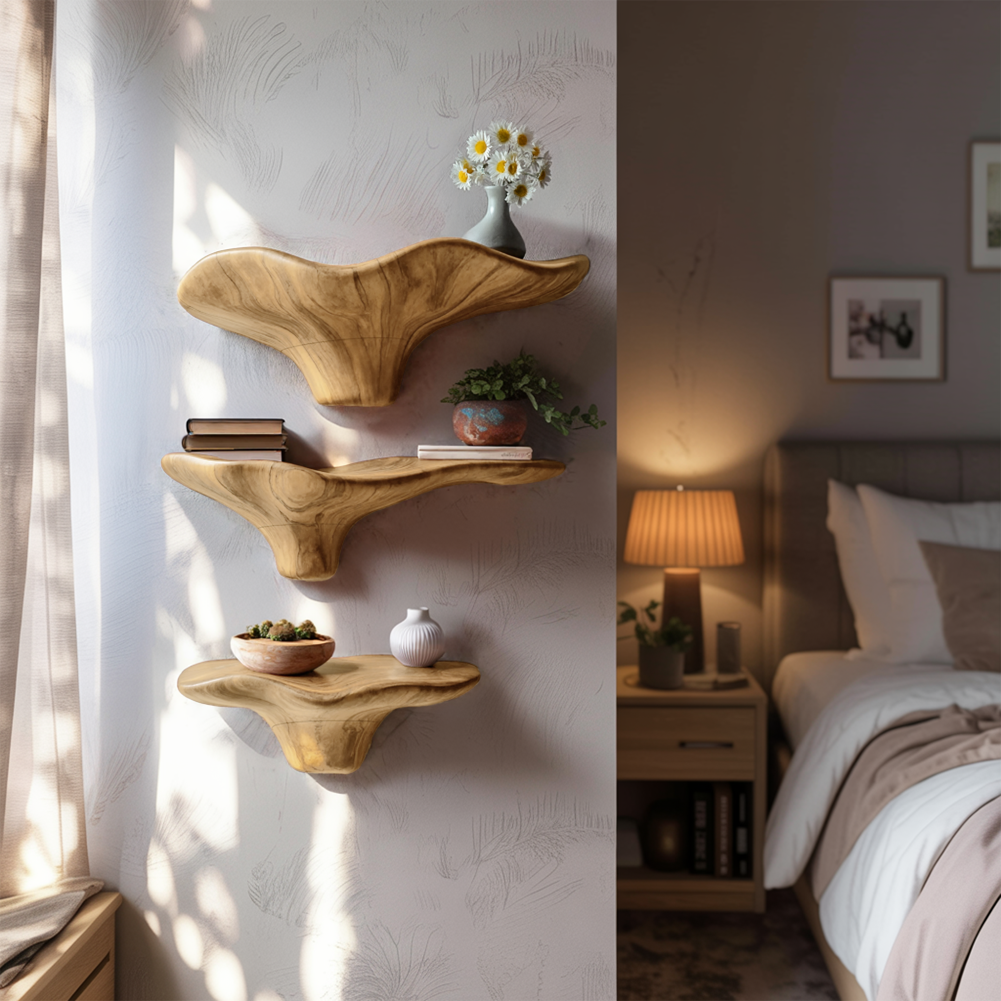 Handcrafted Wooden Mushroom Shelf For Entryway Furniture Decor SILDTTRMR024