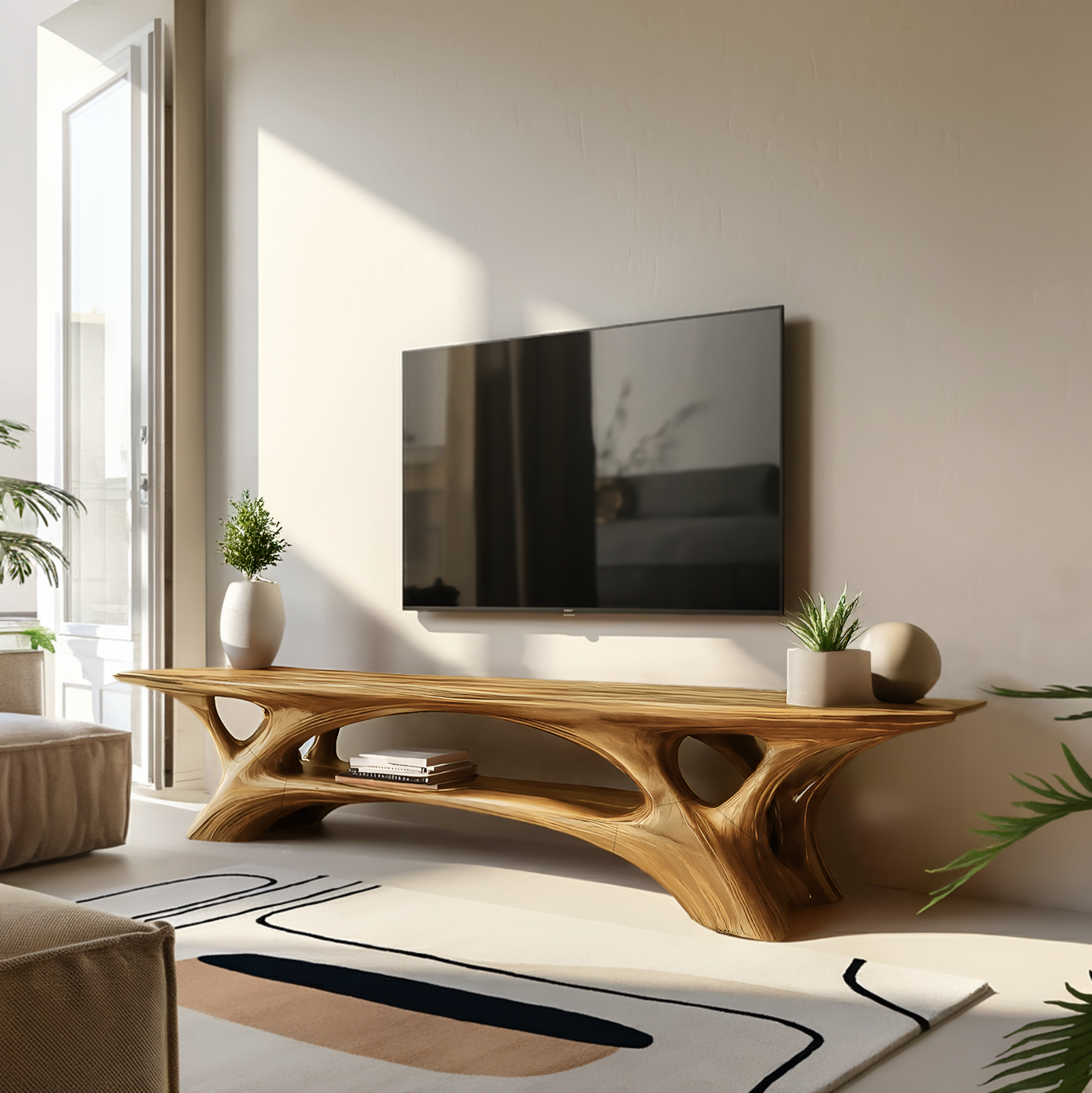 Organic TV Stand With Flowing Curved Design For Modern Home RTTHTTTVC054