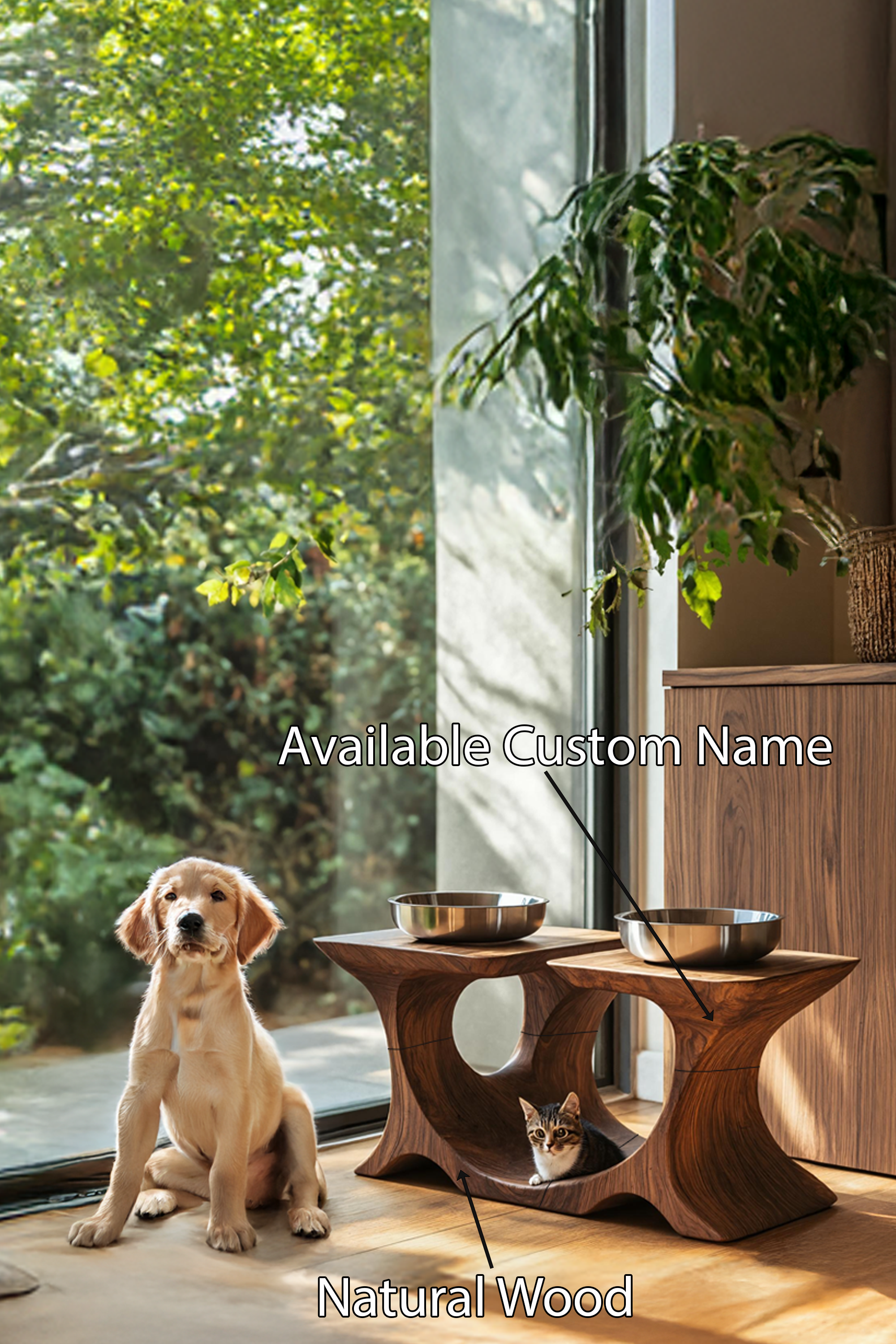 Mid Century Pet Feeding Stand For Stylish Dog Decor SILDTTNDBS002