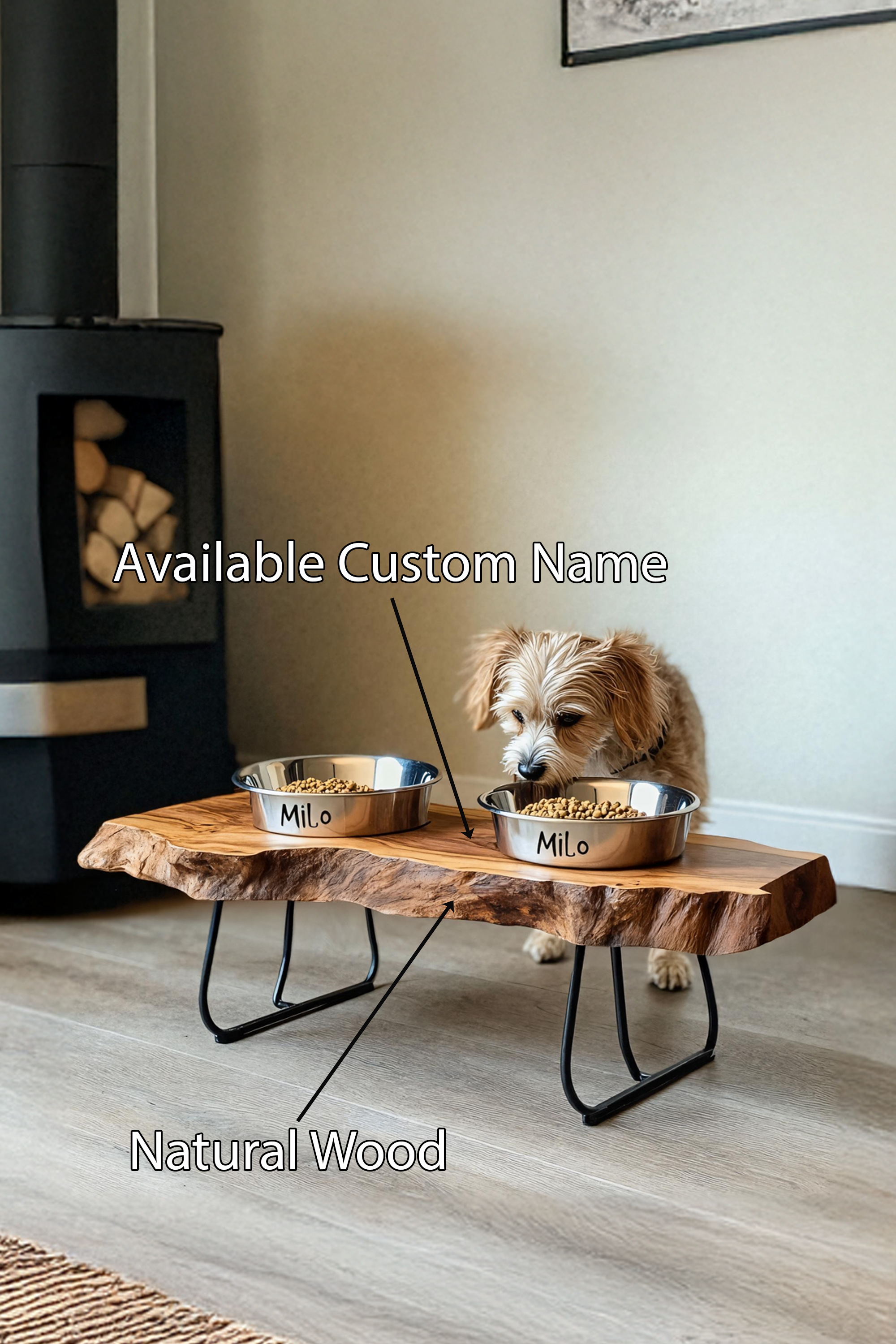Farmhouse Feeding Stand With Bowl For Small Dogs SILDTTNDBS017