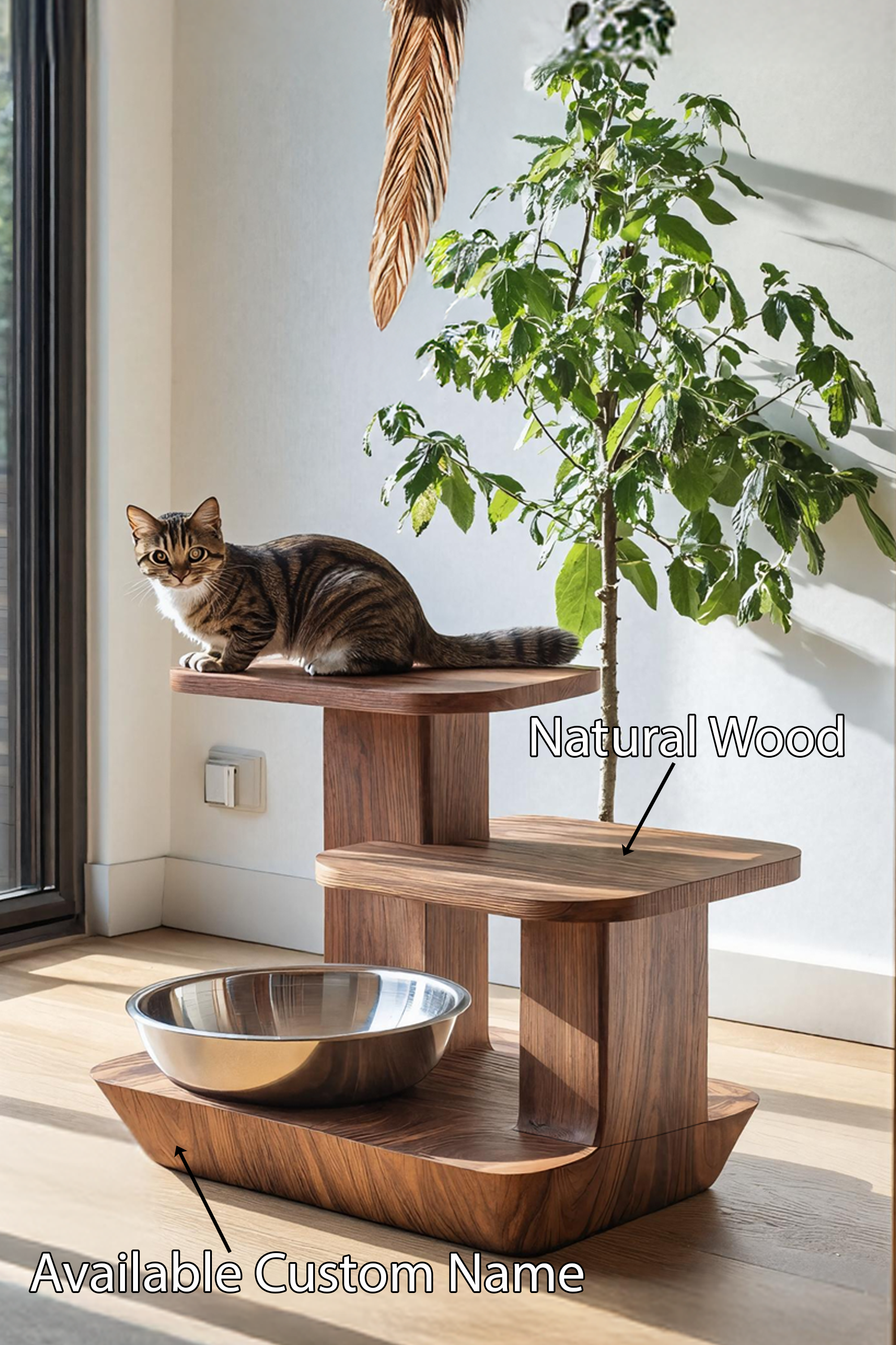 Handcrafted Wooden Pet Food Stand For Kitchen Decor SILDTTNDBS021