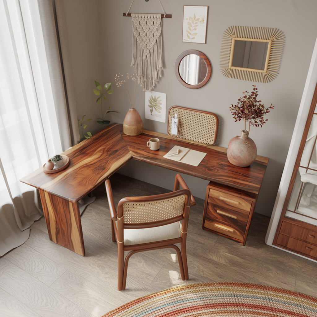 Modern L Shaped Wood Desk With Drawers For Home Office Or Vanity SITHTTDE013