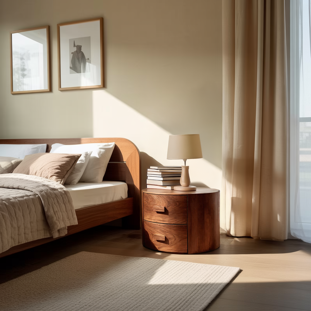 Round Two Drawer Nightstand For Modern Bedroom SITHTTNS012