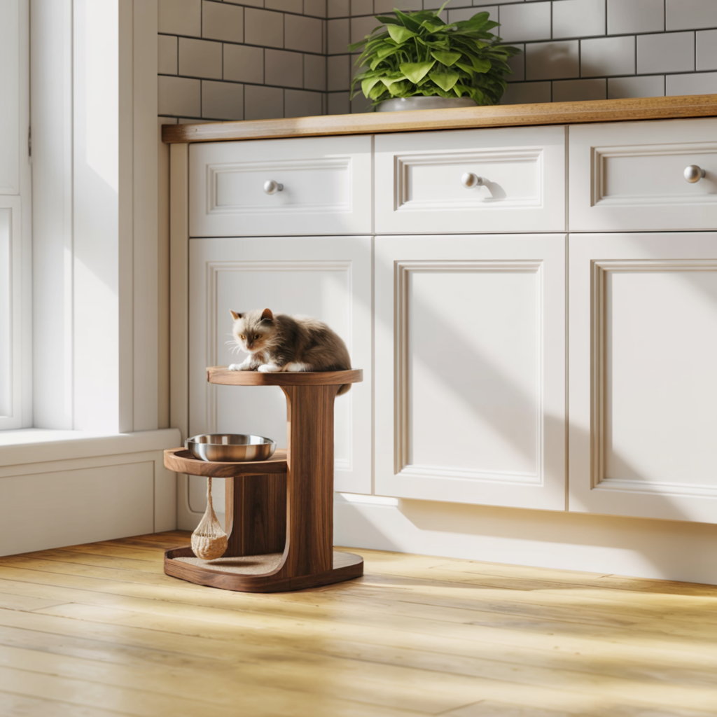 Handmade Pet Food Stand With Wooden Dog Bowl SILDTTNDBS009
