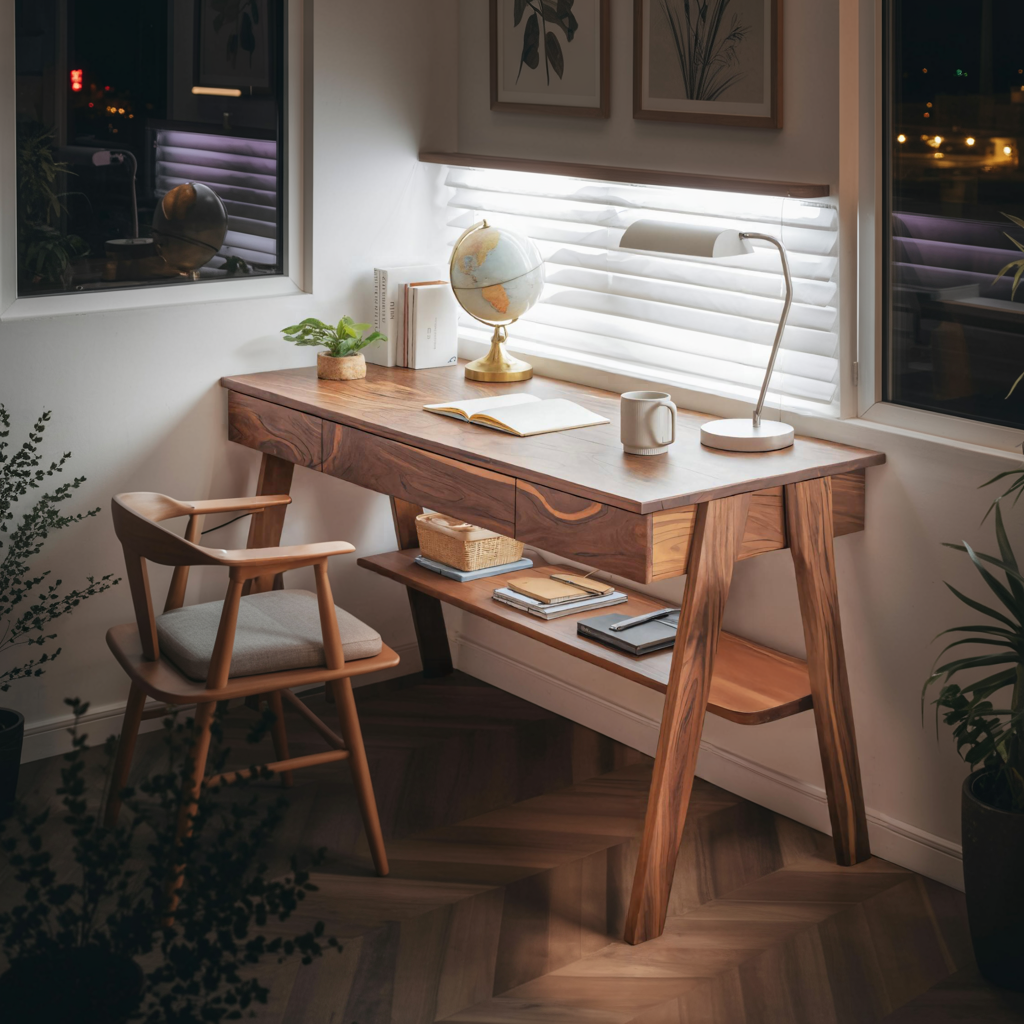 Mid Century Wooden Writing Desk With Drawers And Shelf For Home Office SITHTTDE017