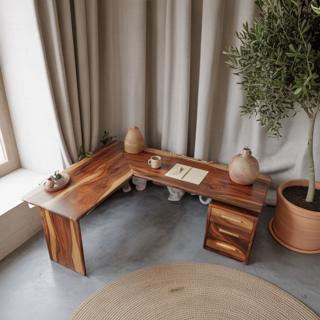 Modern L Shaped Wood Desk With Drawers For Home Office Or Vanity SITHTTDE013