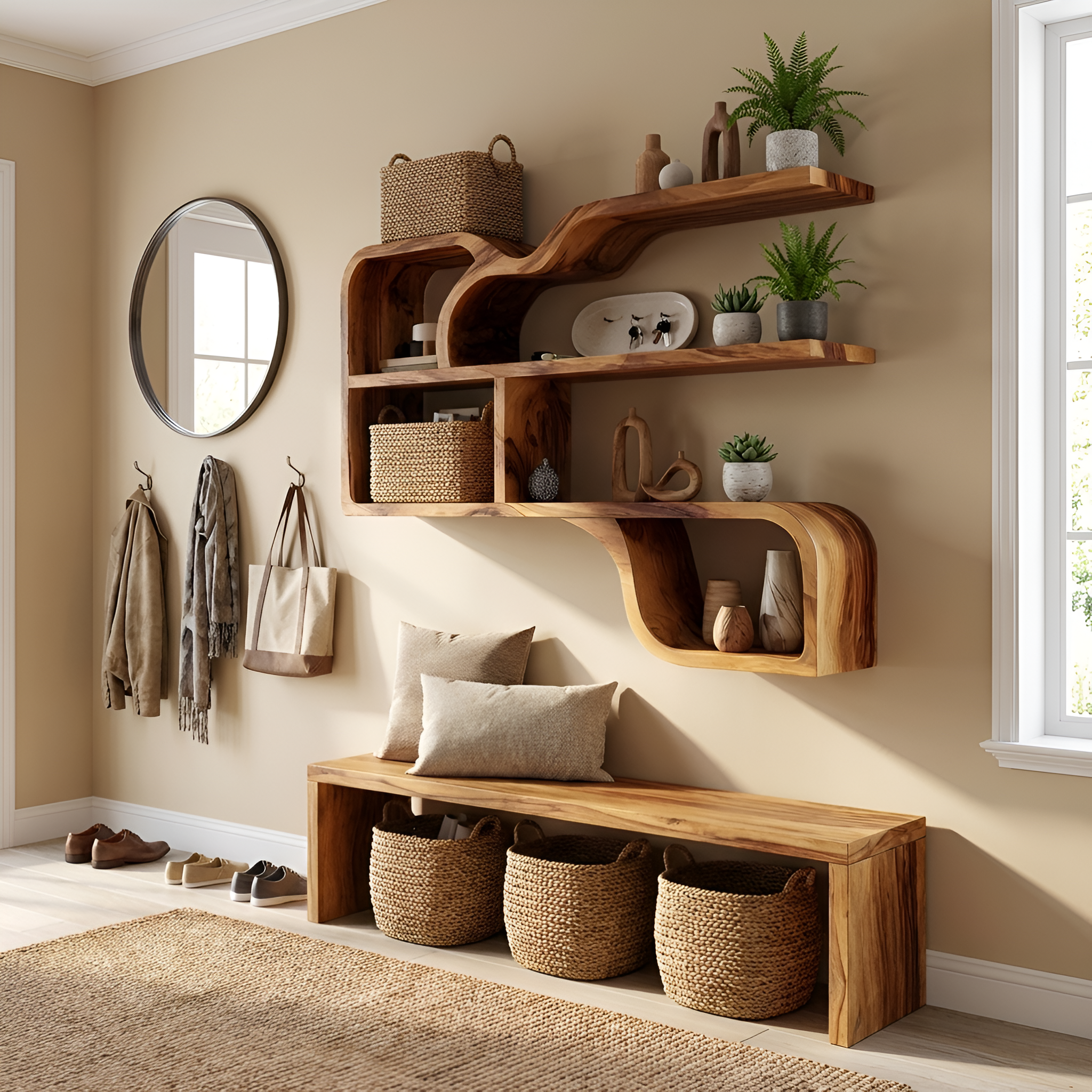 Farmhouse Rustic Wooden Wall Storage Shelf For Bathroom Organizer SILDTTRWMS026SHNA