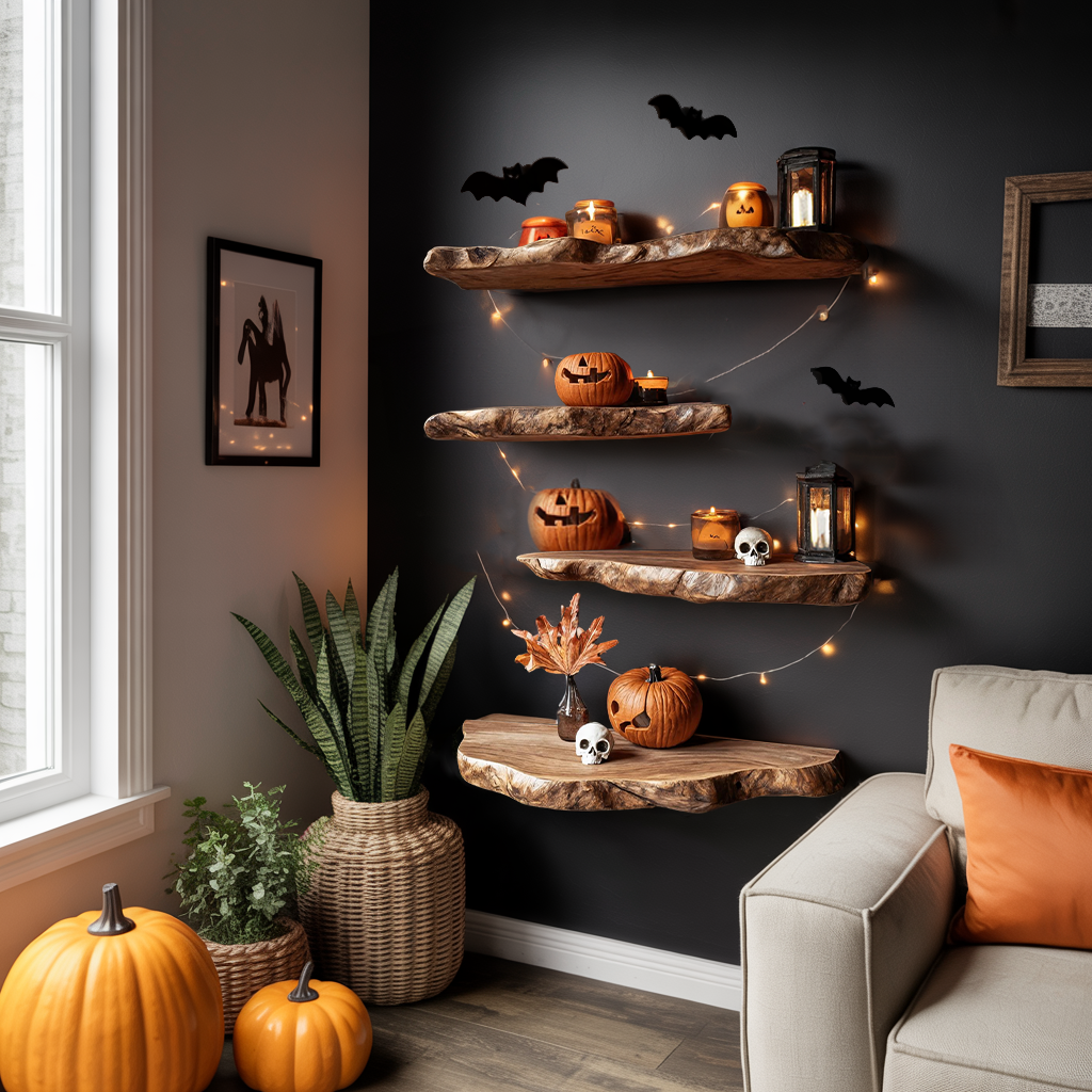 Handcrafted Live Edge Floating Shelf For Bedroom Unique Halloween Accent SILDTTRHFL020
