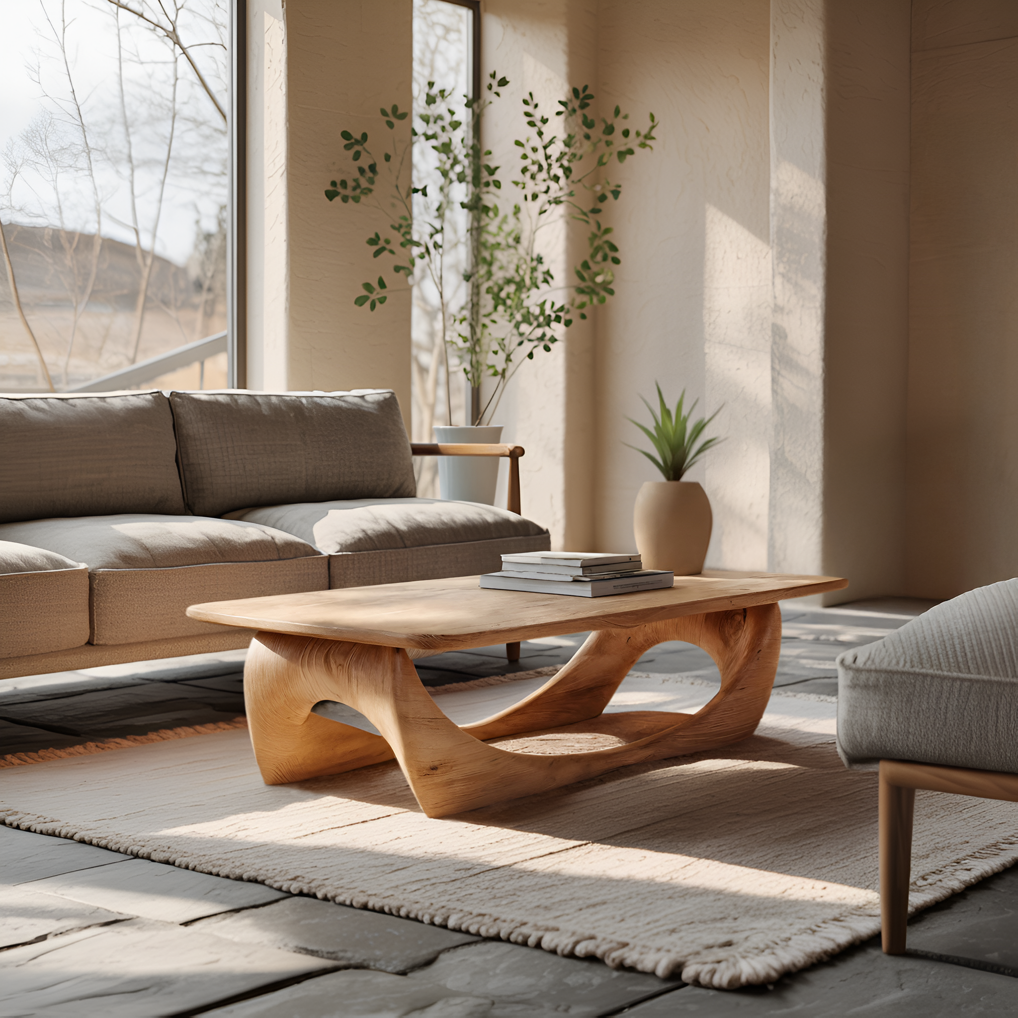 Minimal Coffee Table Smooth Curved Base For Living Room RTTHHNCF060