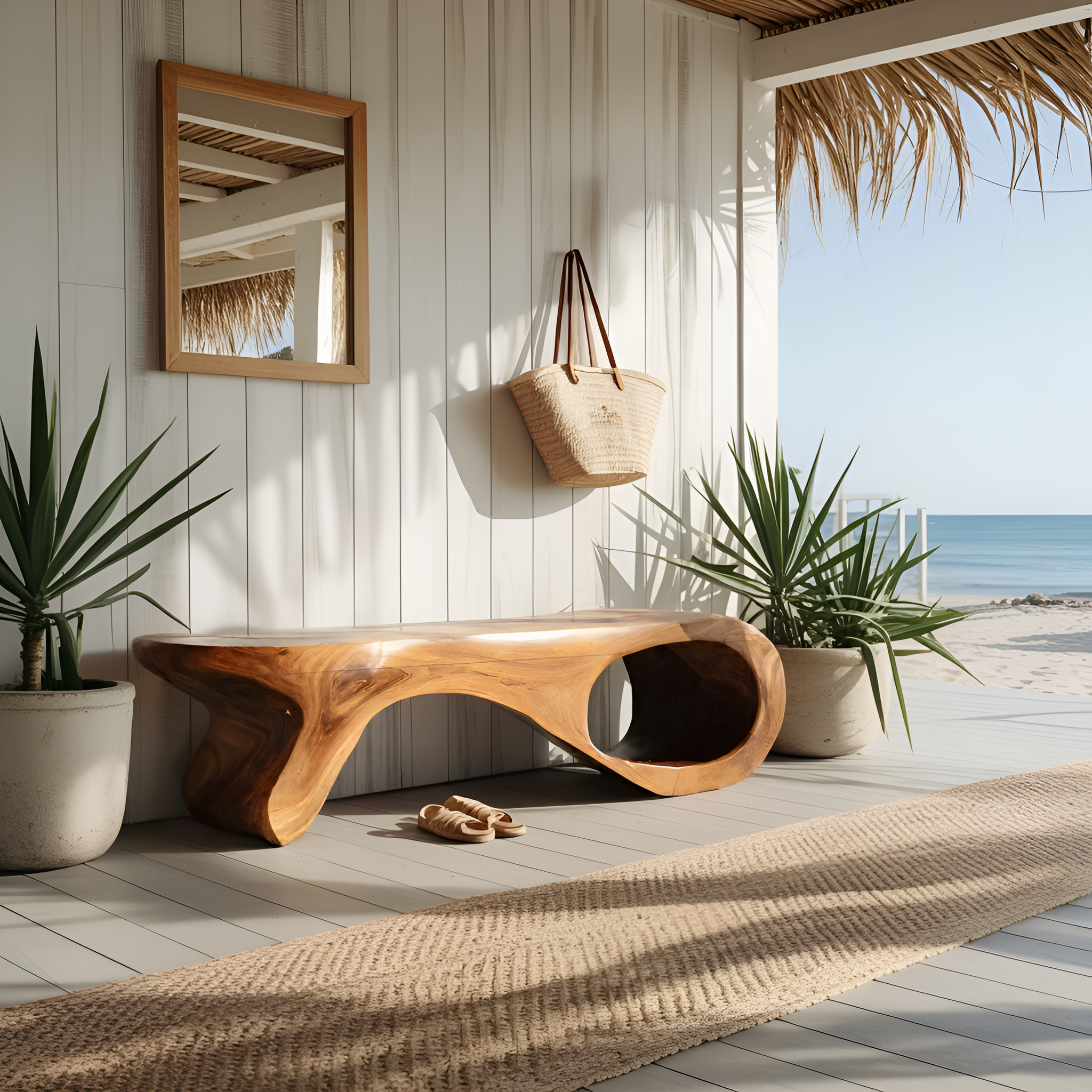 Artistic Sculptural Organic Bench For Entryway Decor SITHHNCHR060