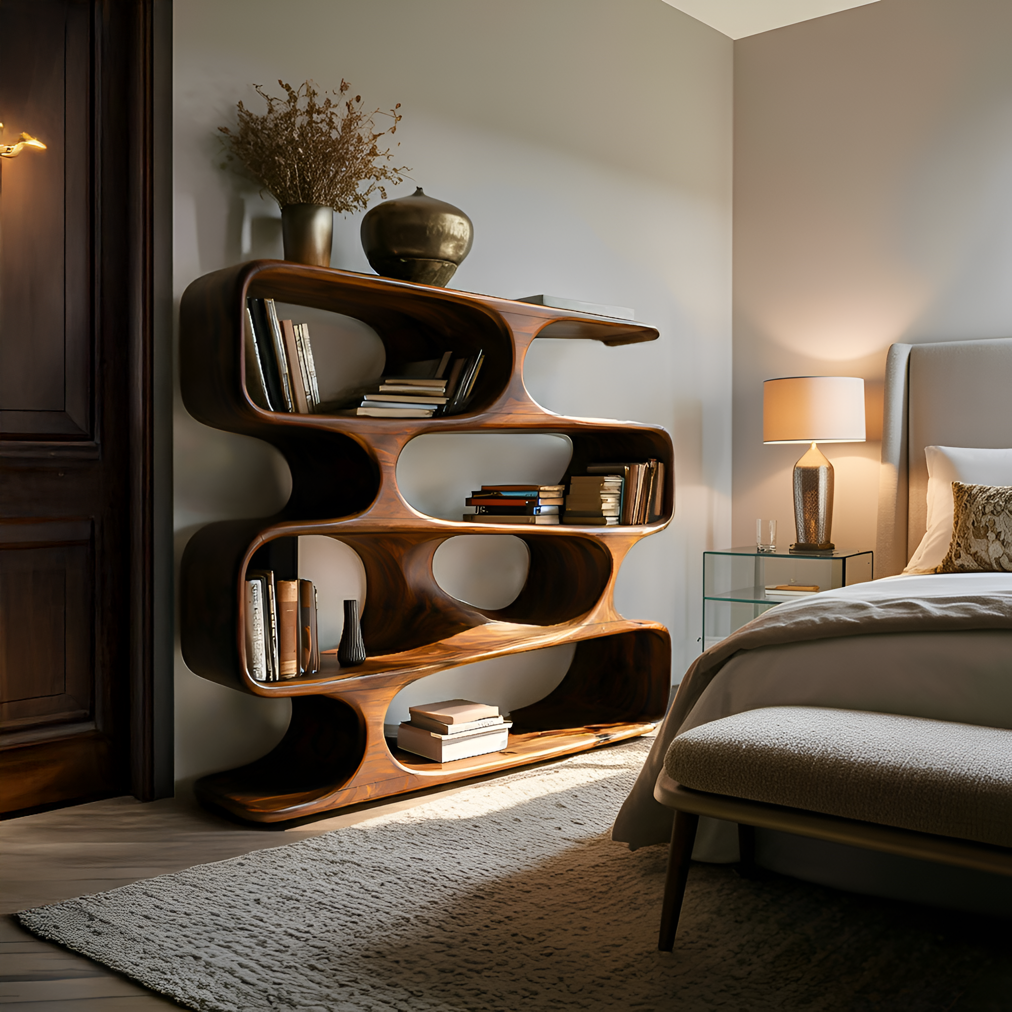 Statement Curved Bookcase For Modern Living Room Decor RTTHTTBS047