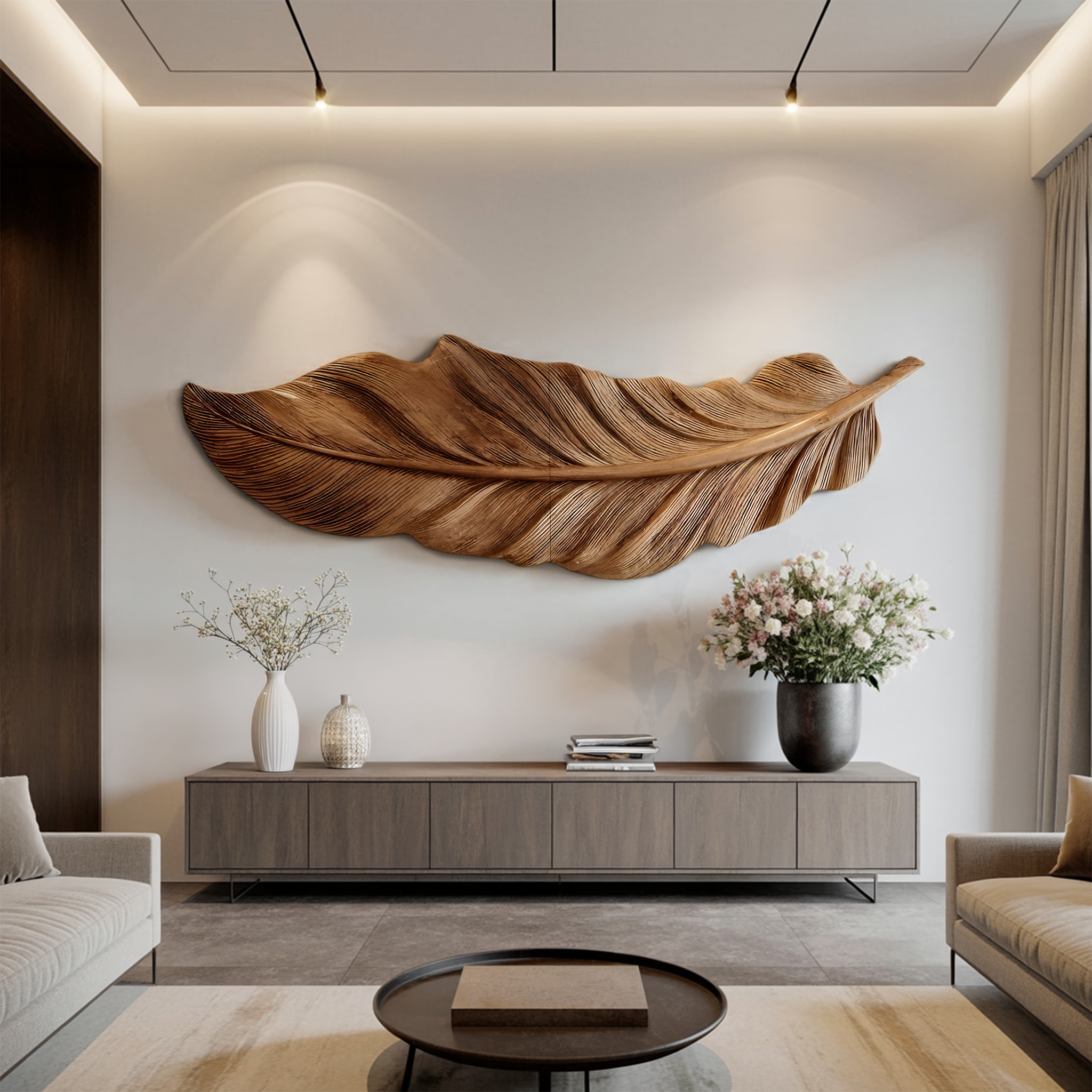 Hand Carved Feather Wall Art For Modern Home Decor RTTHHNWA096