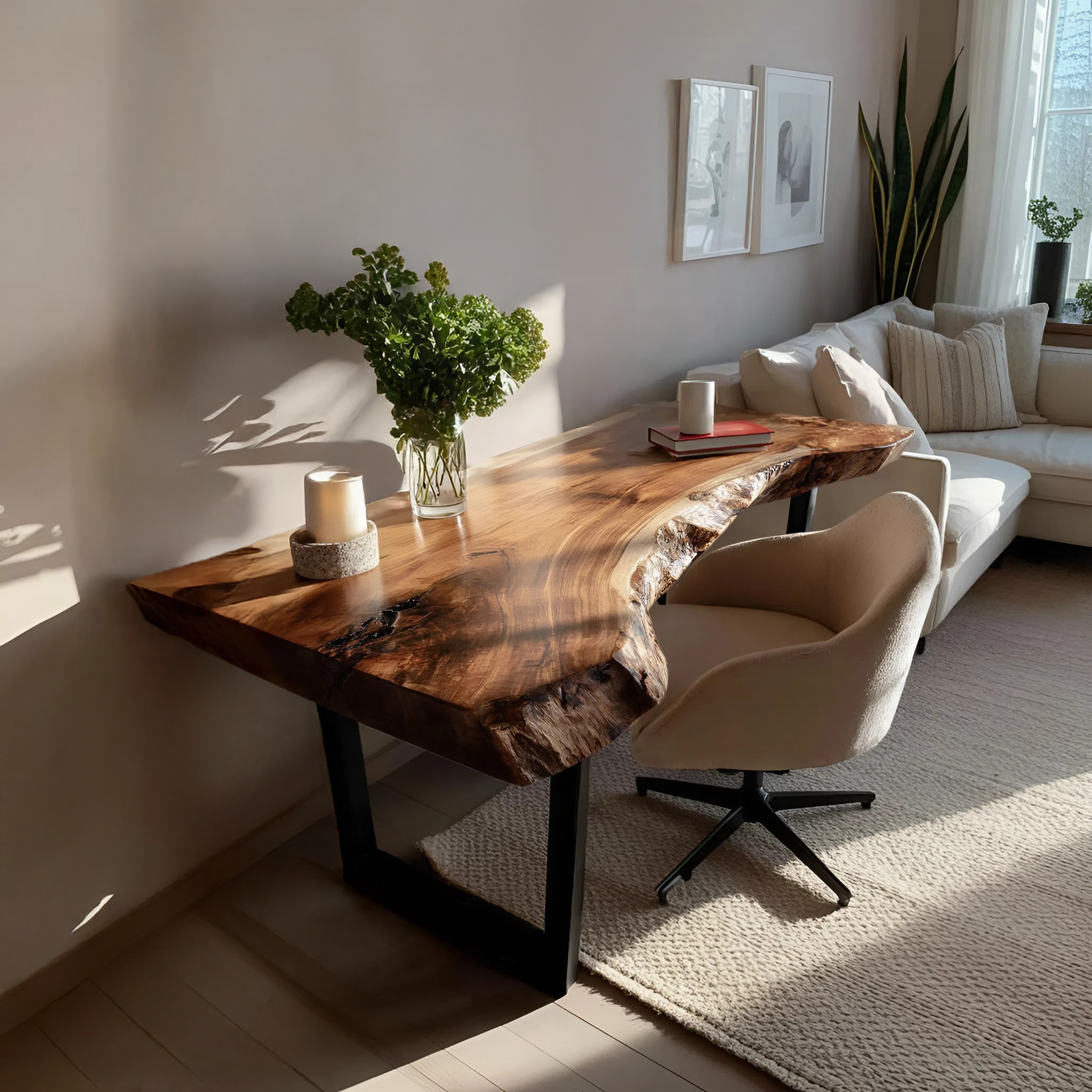 Mid Century Wooden Live Edge Desk For Living Room Decor SILDTTNDE001