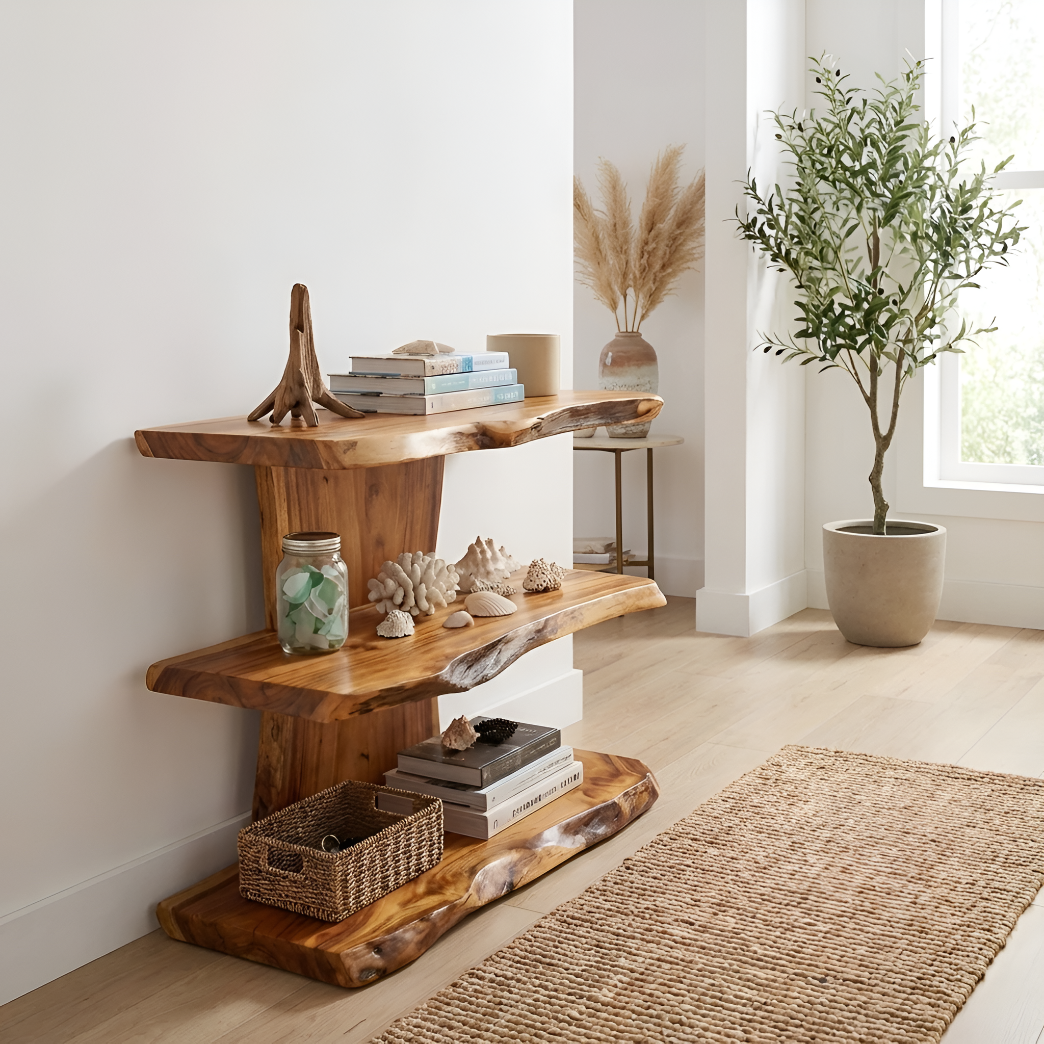 Farmhouse Wooden Live Edge Standing Shelf For Housewarming Gift Decor SILDTTNFGS018