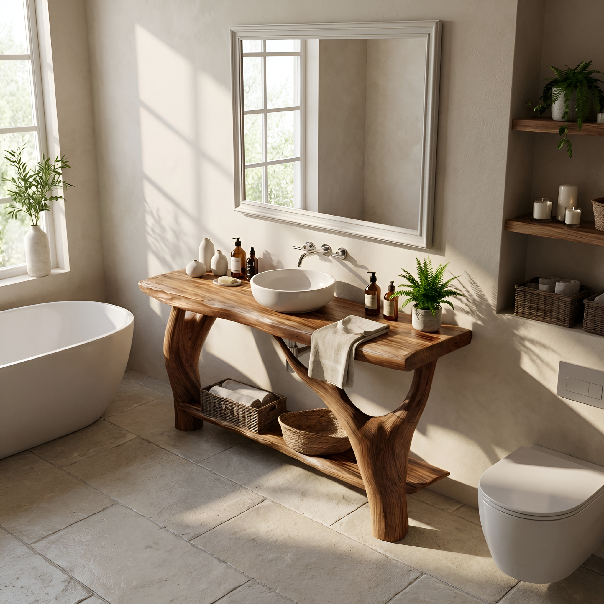 Mid Century Solid Wood Bathroom Vanity Organic Live Edge For Home Bath SILDTTRBRV103