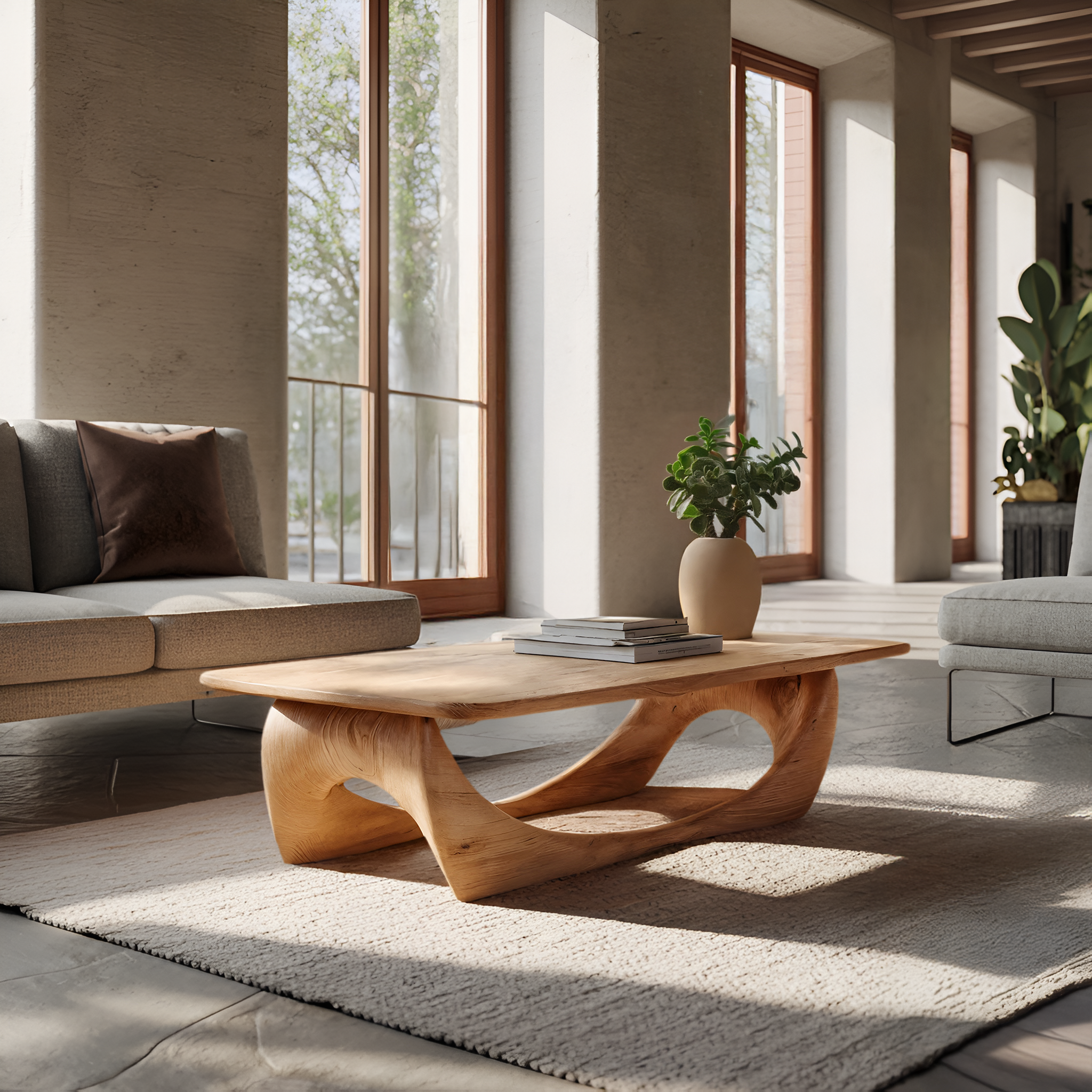 Minimal Coffee Table Smooth Curved Base For Living Room RTTHHNCF060