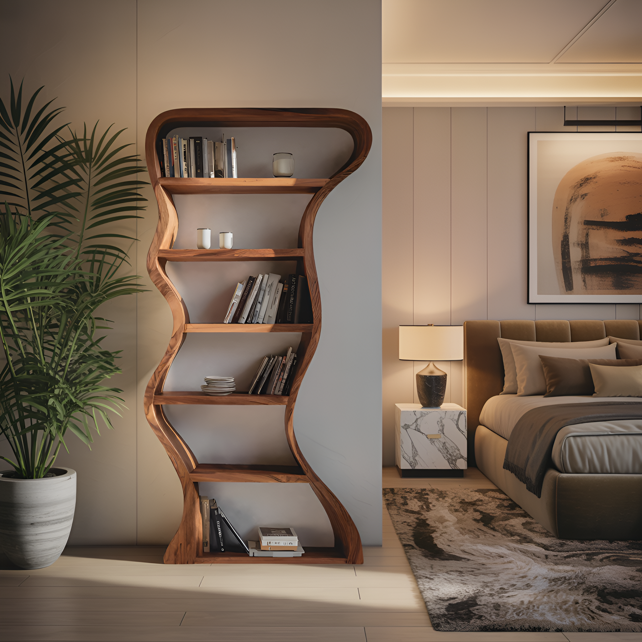 Organic Sculpture Wavy Bookshelf For Living Room Or Office Furniture SITHHNBS068