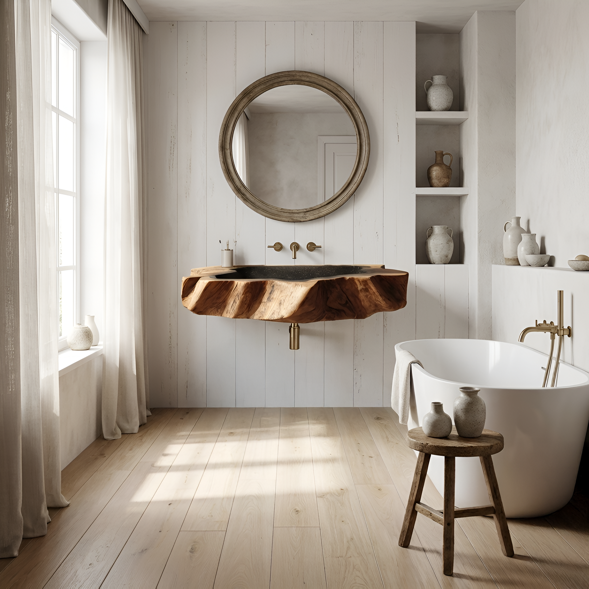 Handcrafted Wooden Wall Mounted Bathroom Sink For Natural Decor SILDTTNVS075