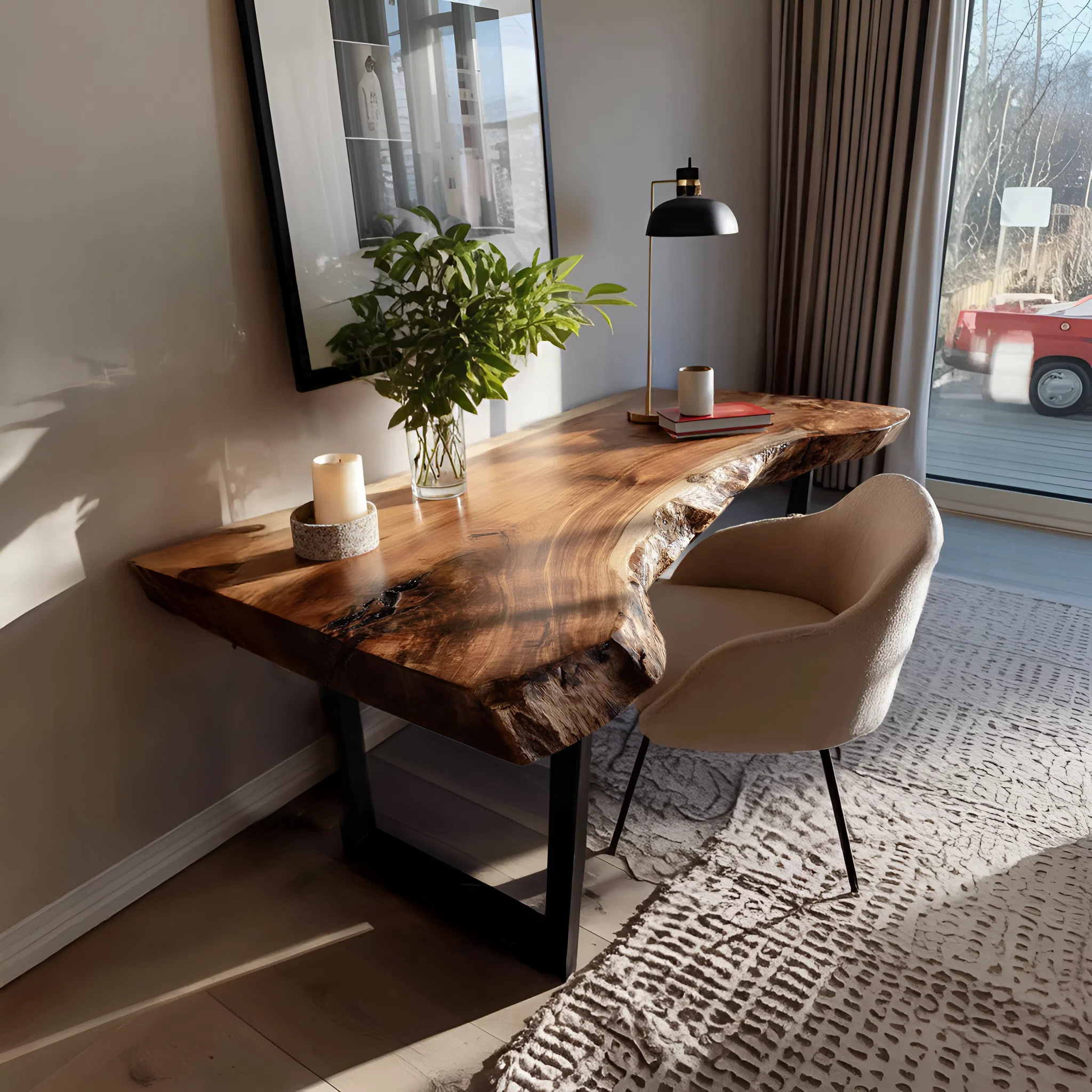 Mid Century Wooden Live Edge Desk For Living Room Decor SILDTTNDE001