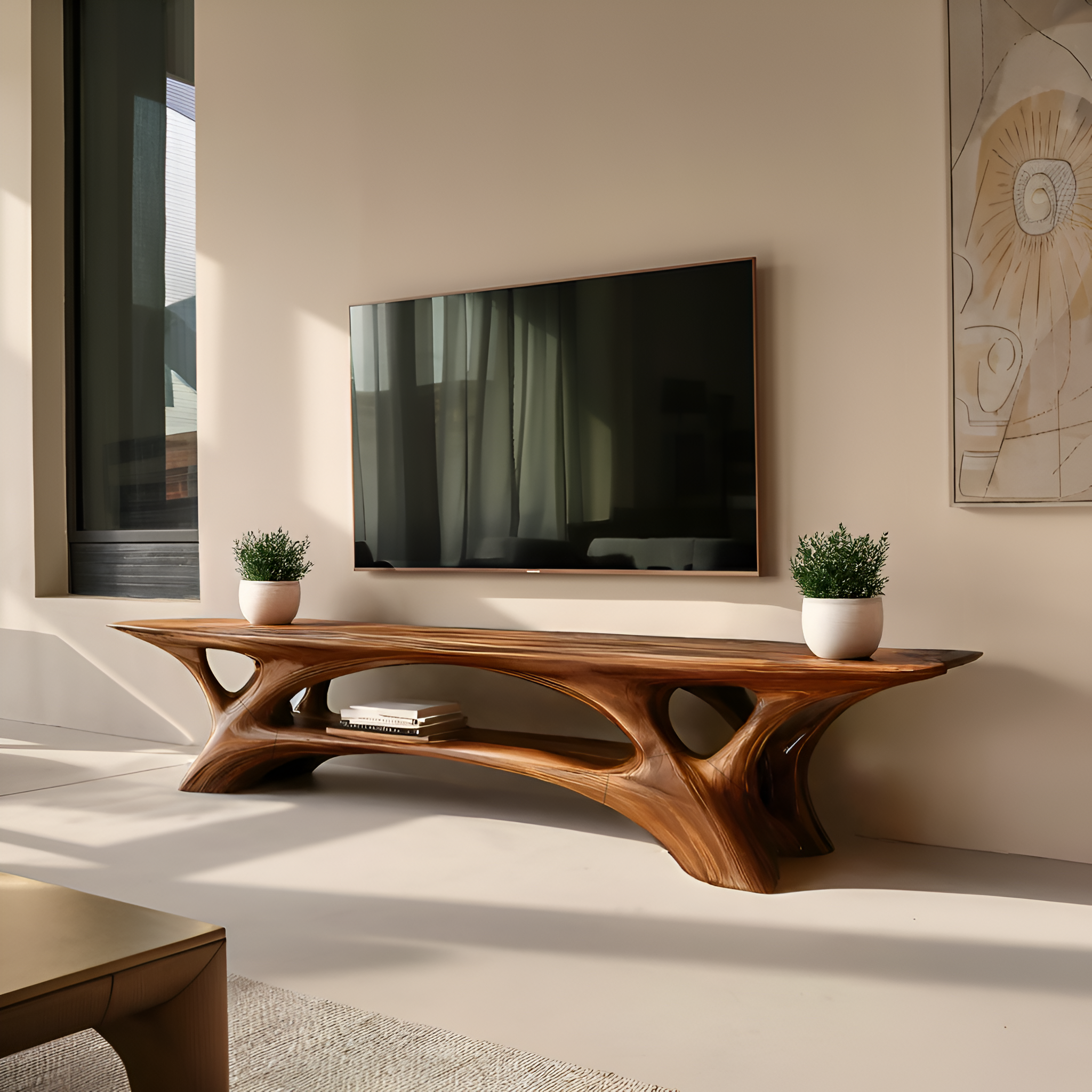 Organic TV Stand With Flowing Curved Design For Modern Home RTTHTTTVC054