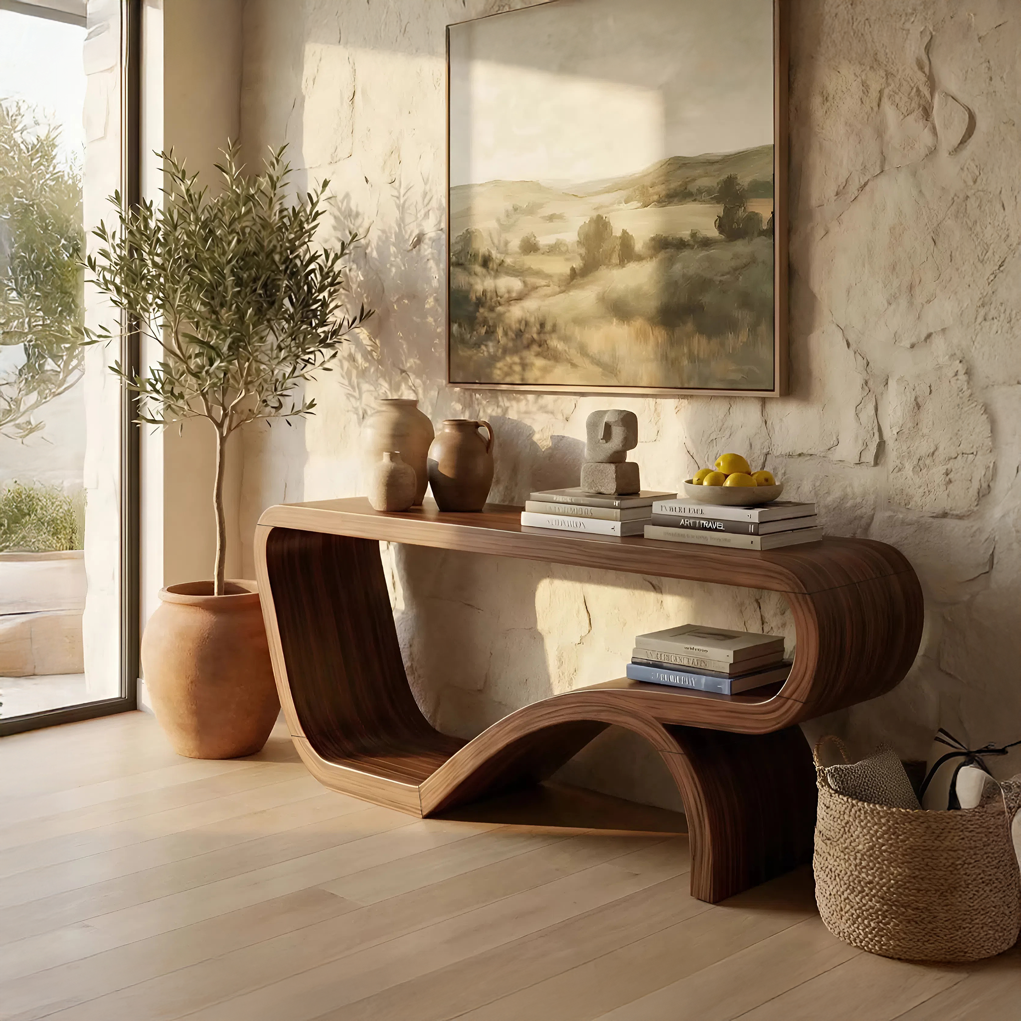 Handcrafted Solid Wood Console Table Organic Design For Bedroom Decor SILDTTNCS092