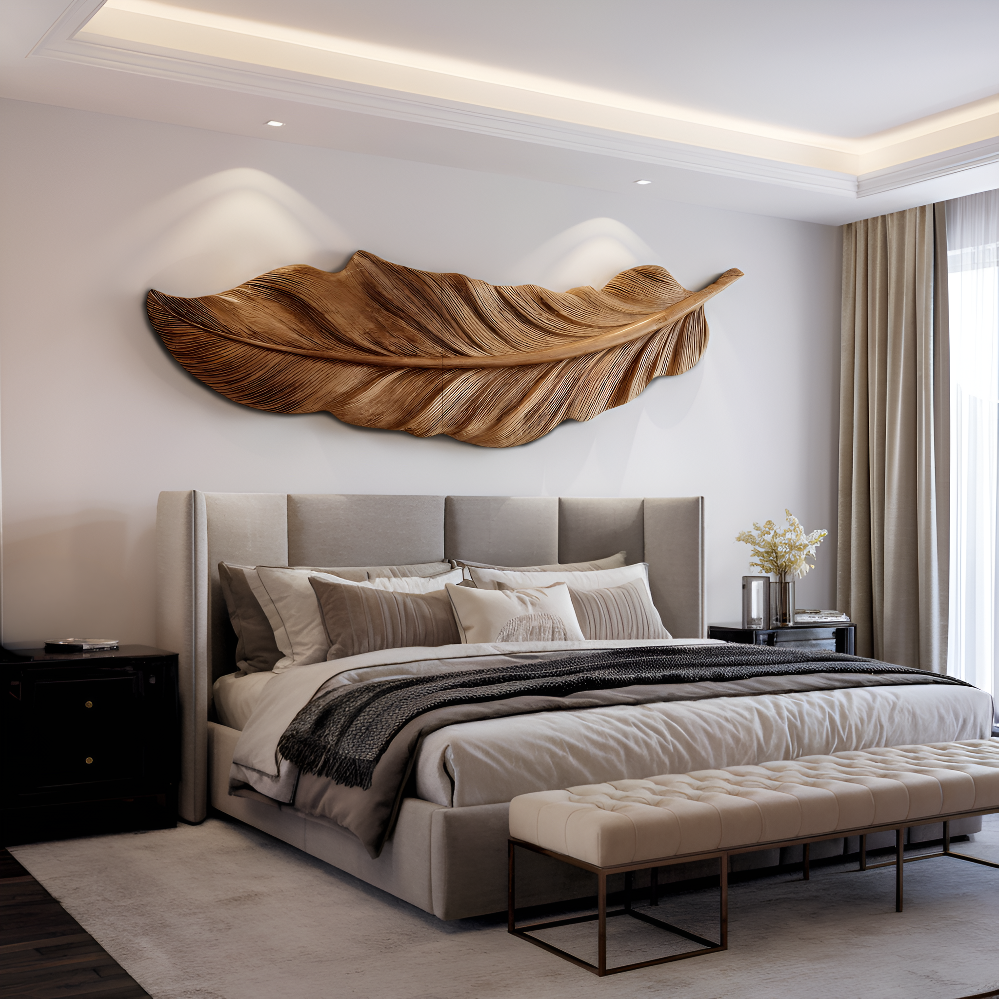Hand Carved Feather Wall Art For Modern Home Decor RTTHHNWA096