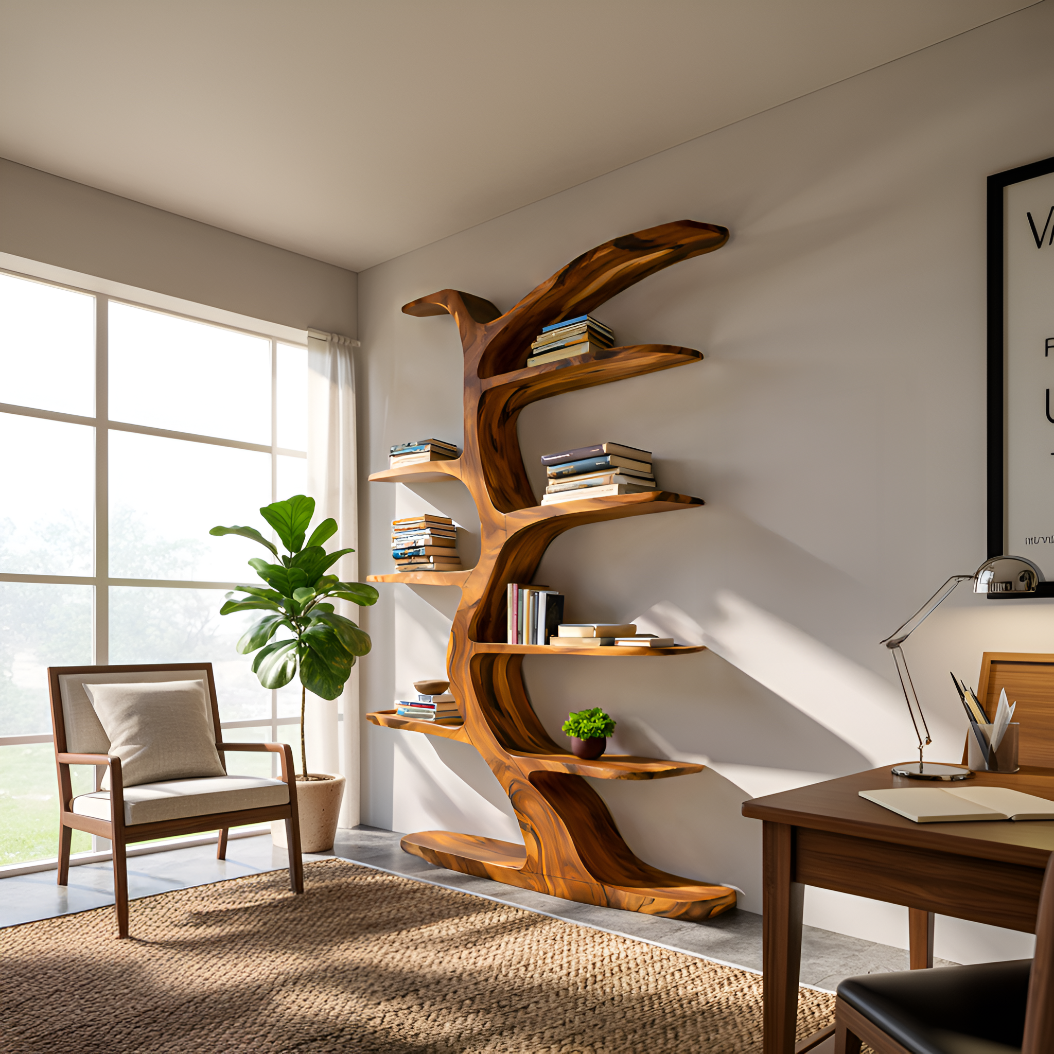 Modern Bookshelf Tree Inspired Curved Design For Living Room RTTHTTBS062