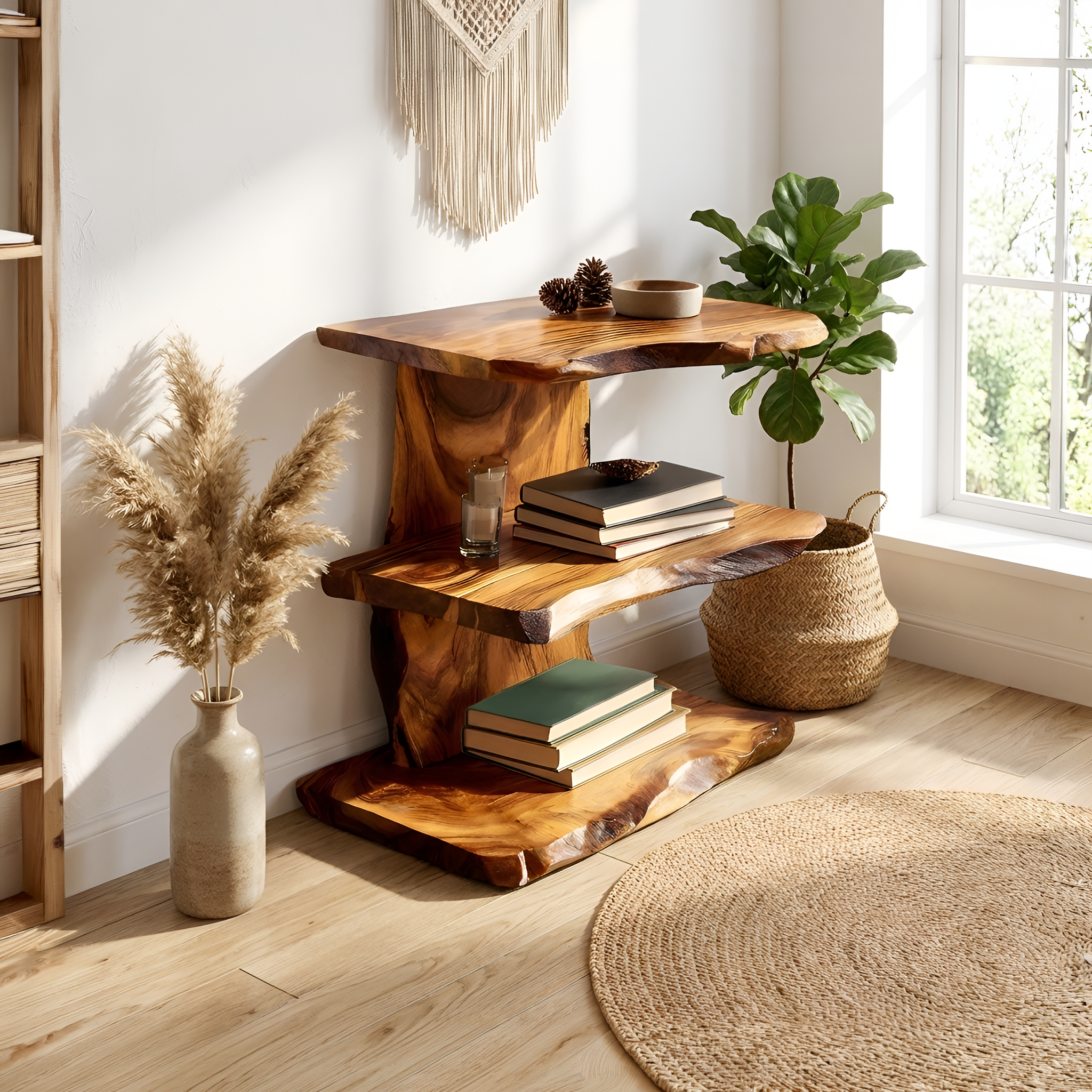 Farmhouse Wooden Live Edge Standing Shelf For Housewarming Gift Decor SILDTTNFGS018