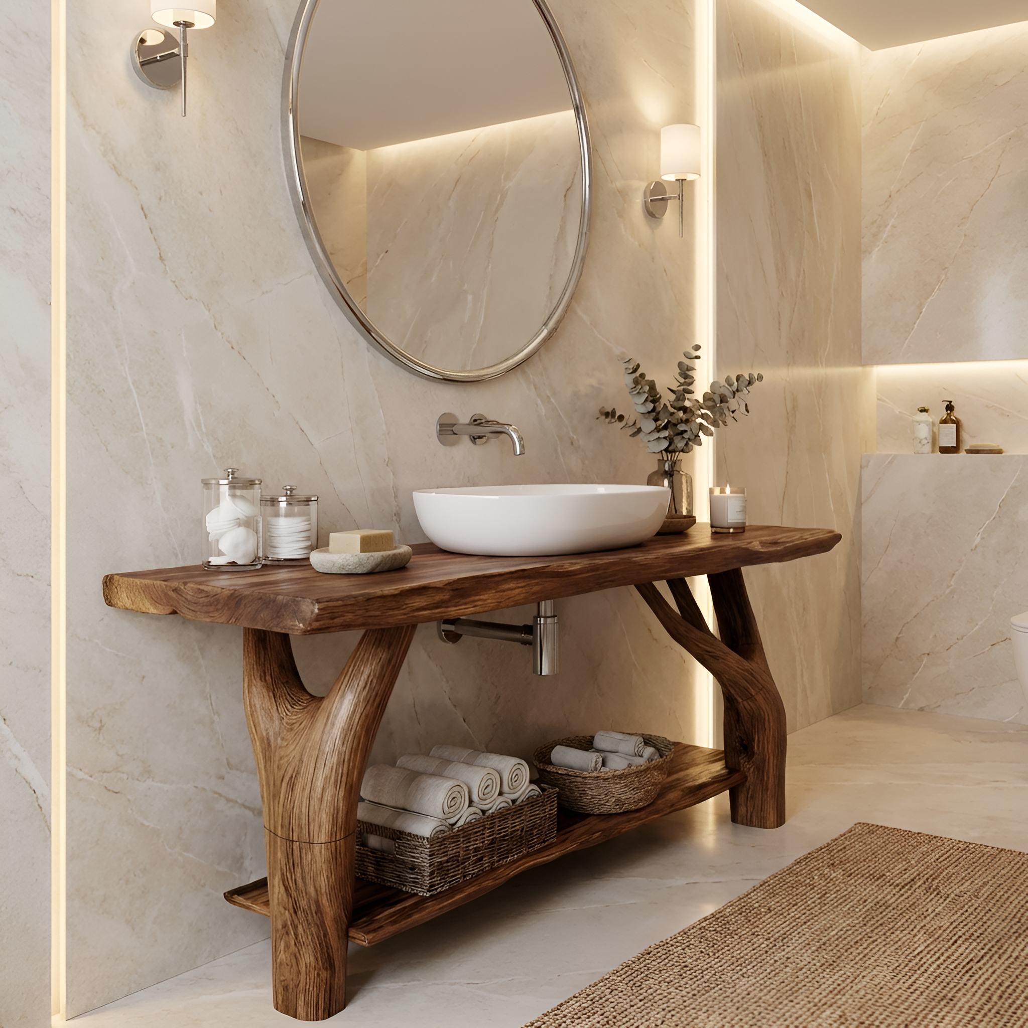 Mid Century Solid Wood Bathroom Vanity Organic Live Edge For Home Bath SILDTTRBRV103