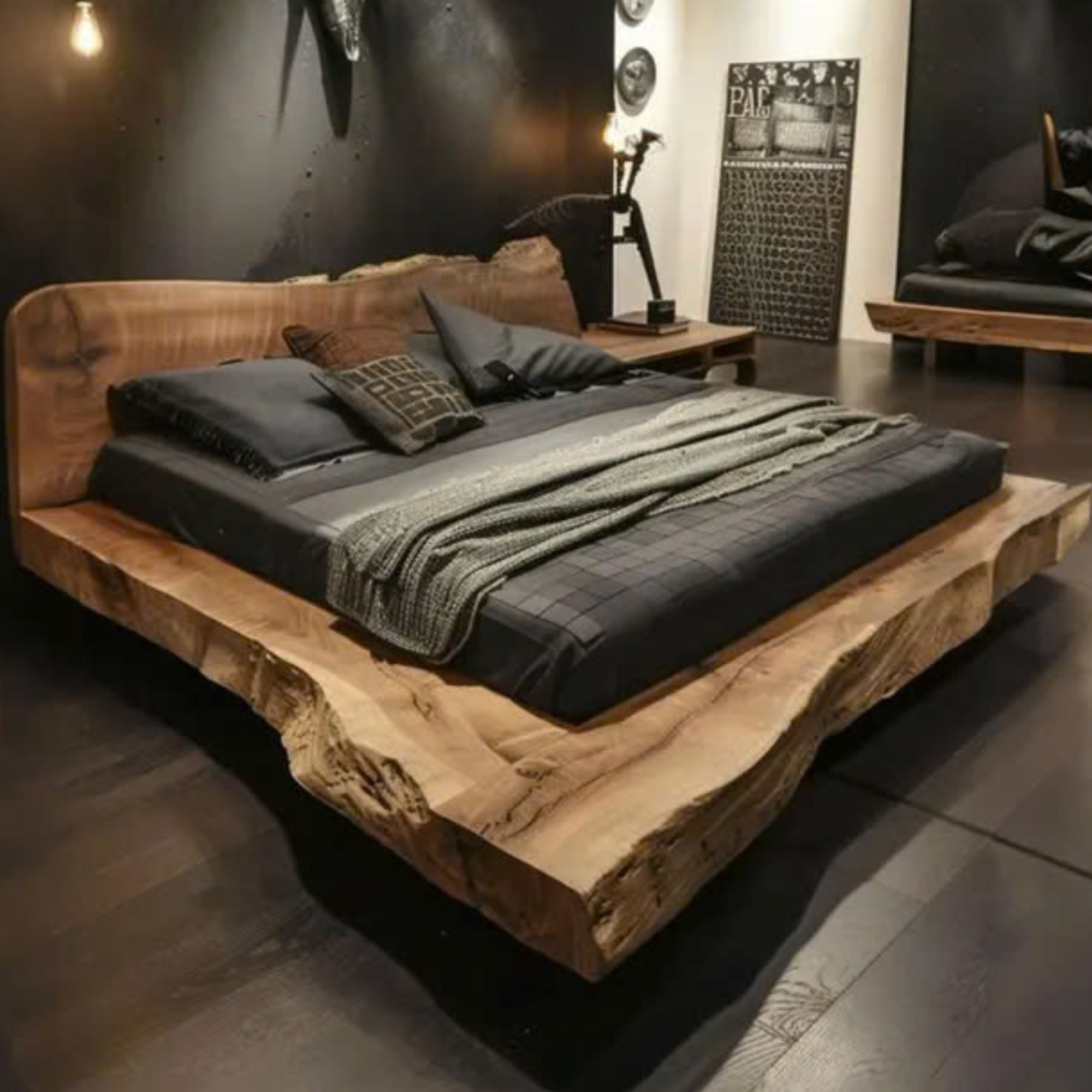 Wood Bed Frame Queen Rustic Bedroom Furniture Wood King Bed Frame SINLWB002