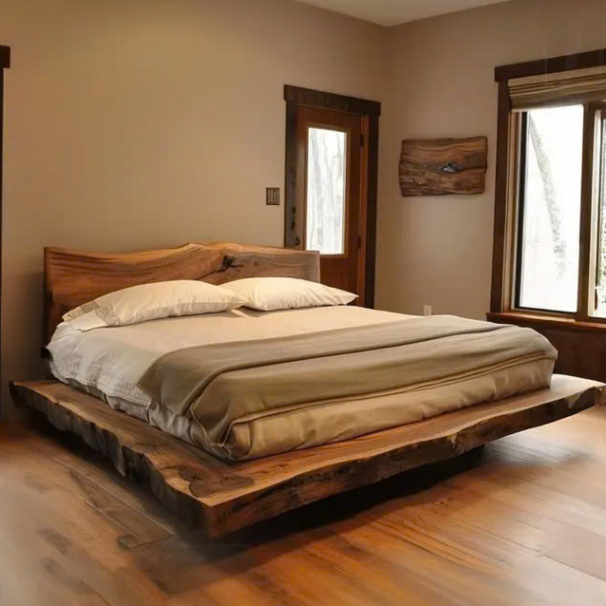 Solid Wood Bed Frame with Headboard Handmade Bedroom Decor SINLWB001