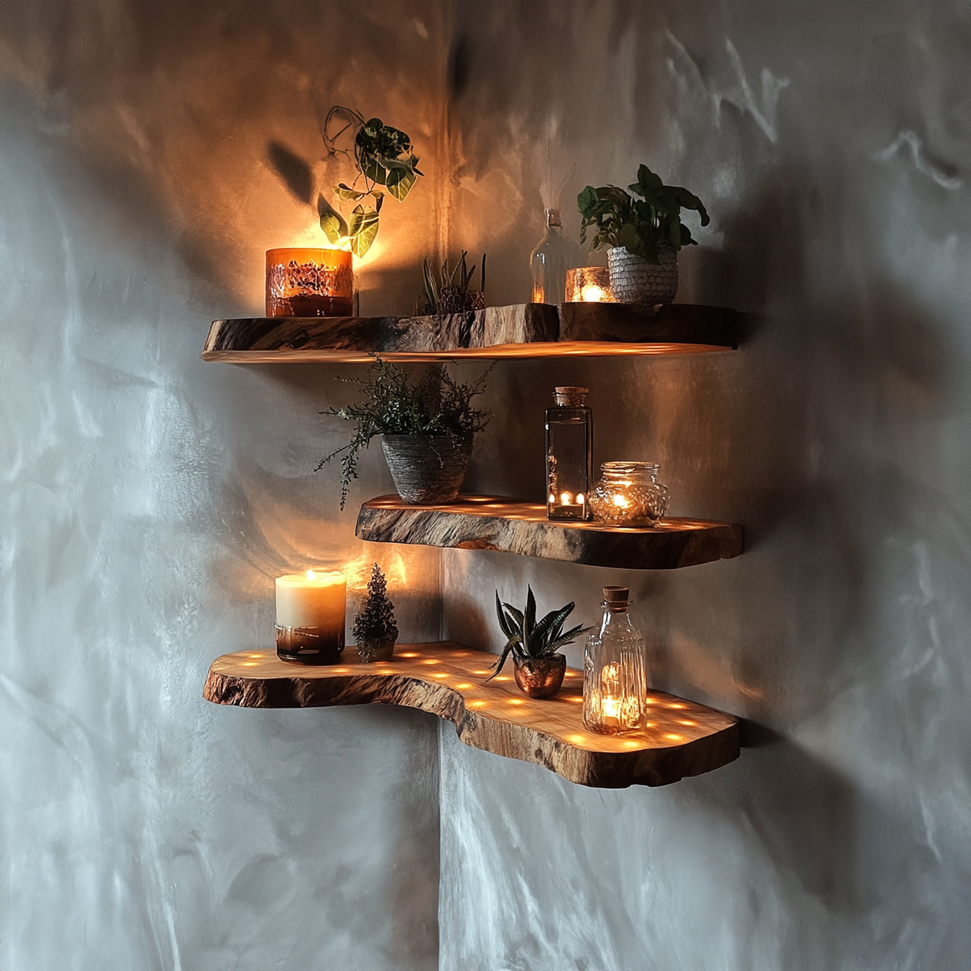 Corner Rustic Wooden Shelf Wood SINLFL040