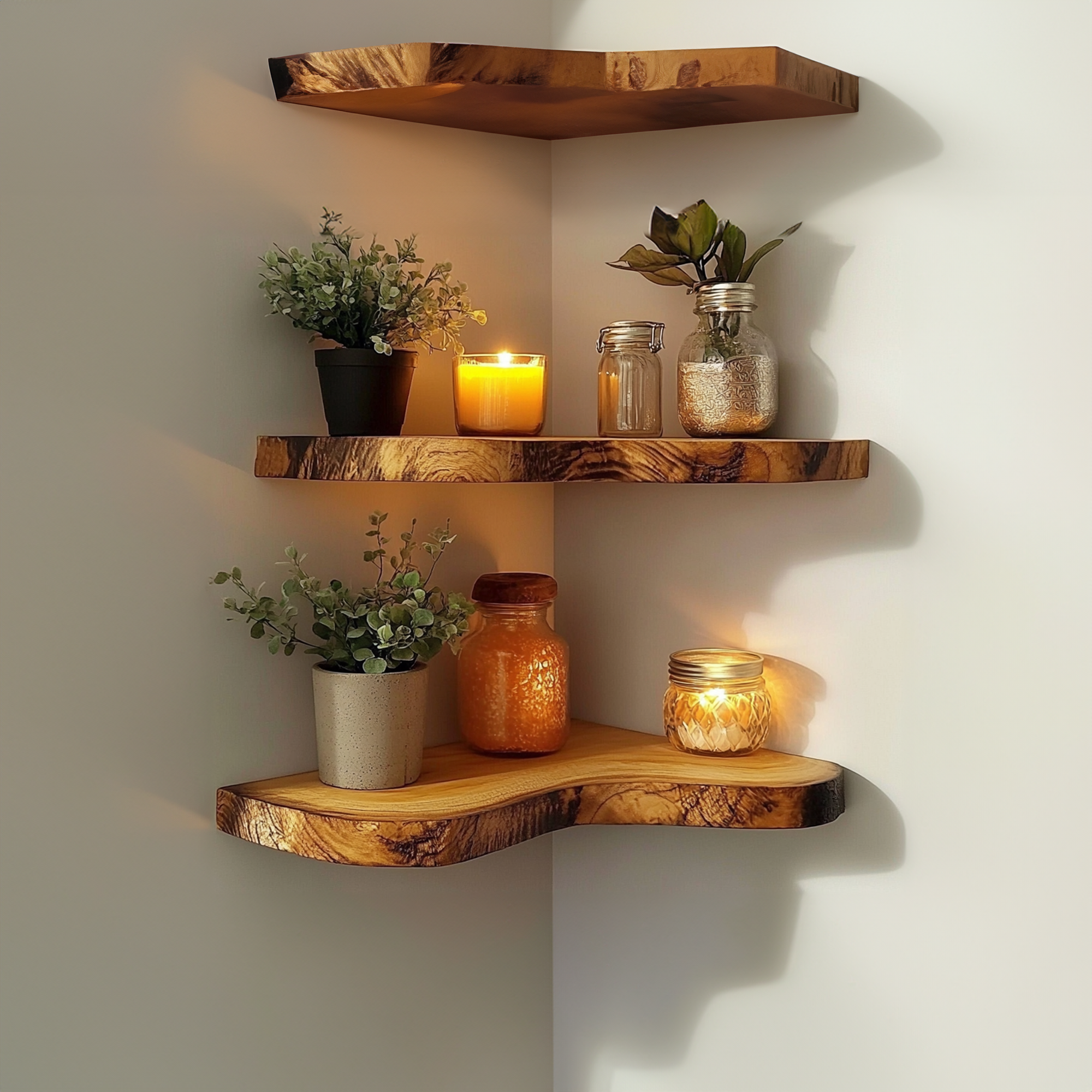 Rustic Live Edge Corner Floating Shelf SINLCN009