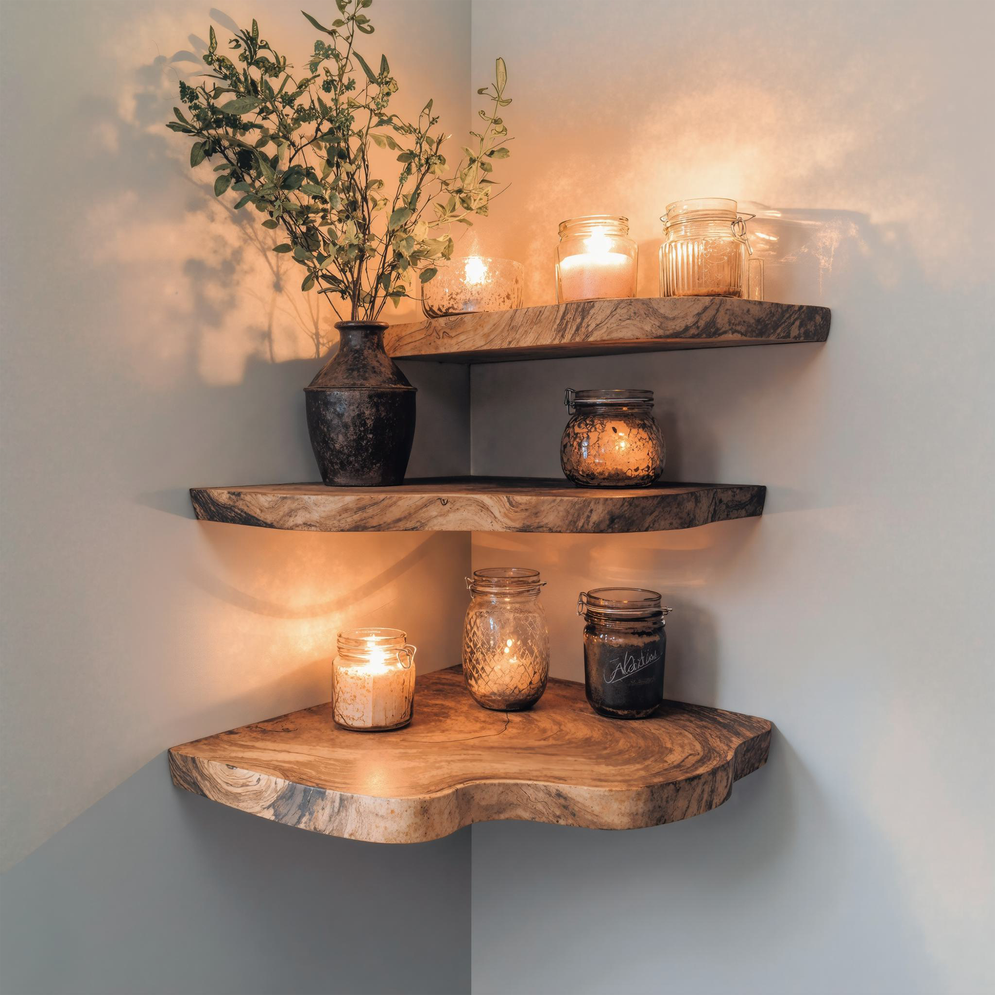 Walnut Wood Shelving Unit Corner Floating Shelf SINLCN007
