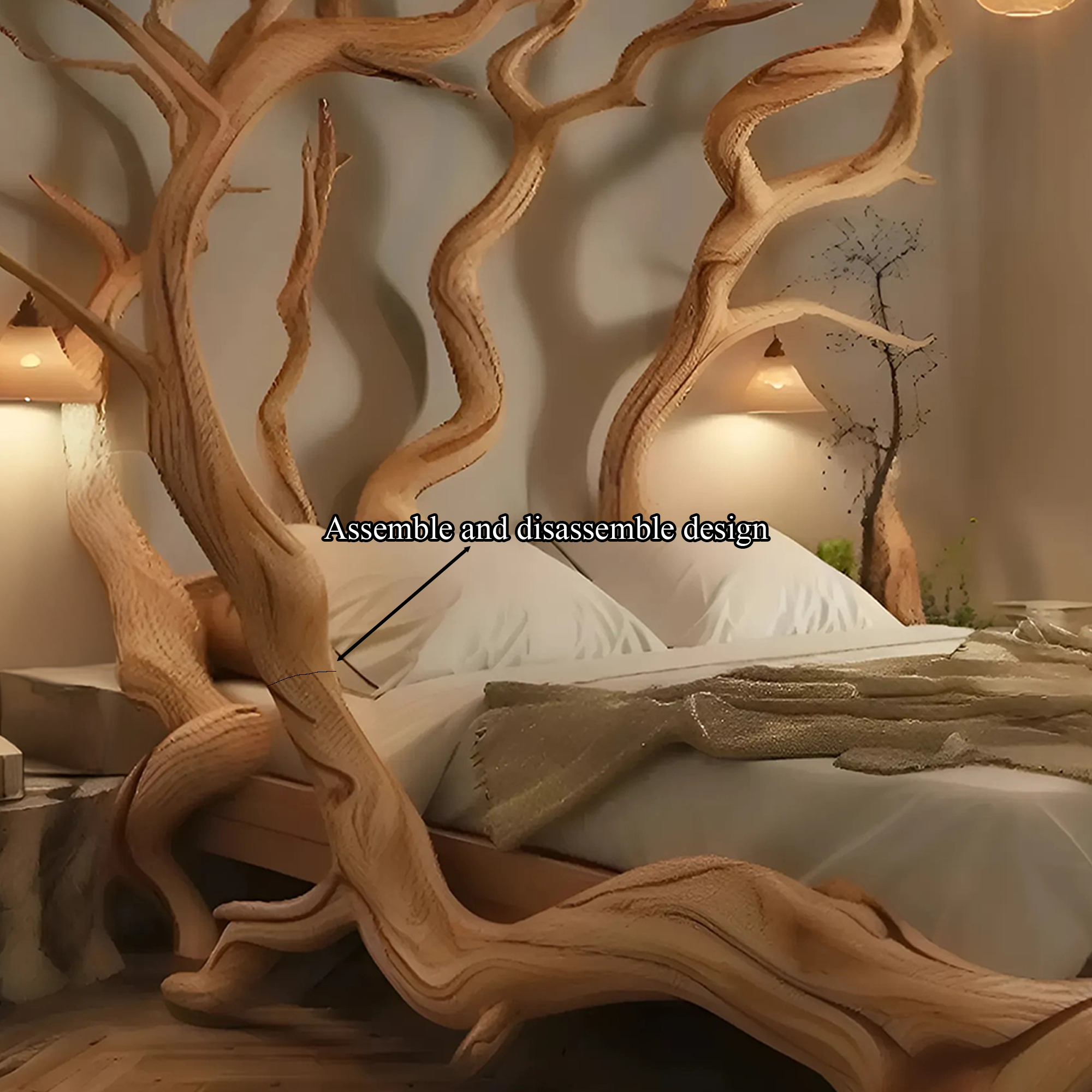 Bed Frame Solid Wood Unique Handmade Decor Bed Room SINLWB004