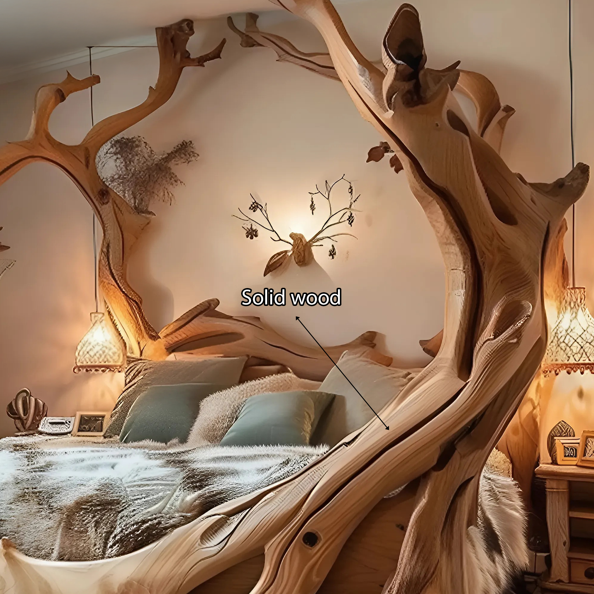 Bed Frame King Bed Wood Platform Handmade Decor Bedroom SINLWB009