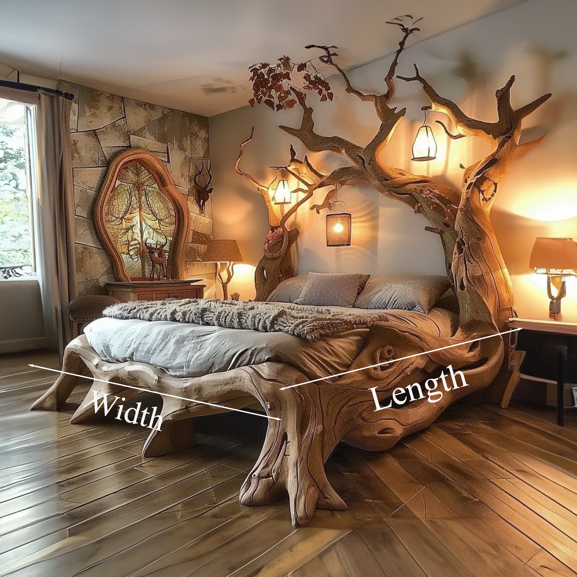 Rustic Solid Wood Bed Frame Queen Bed Vintage Housewarming Gift SINLWB003