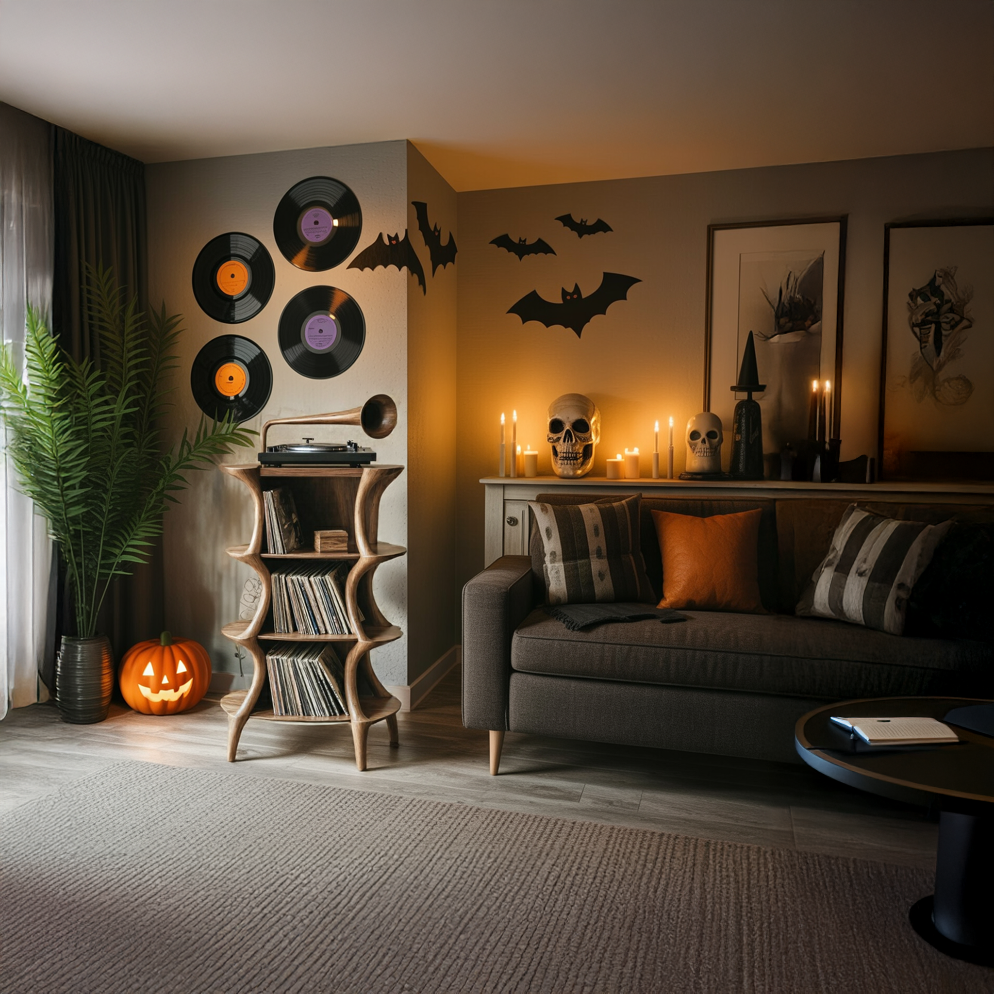 Handcrafted Live Edge Record Stand For Living Room Halloween Style SILDTTRHRS003